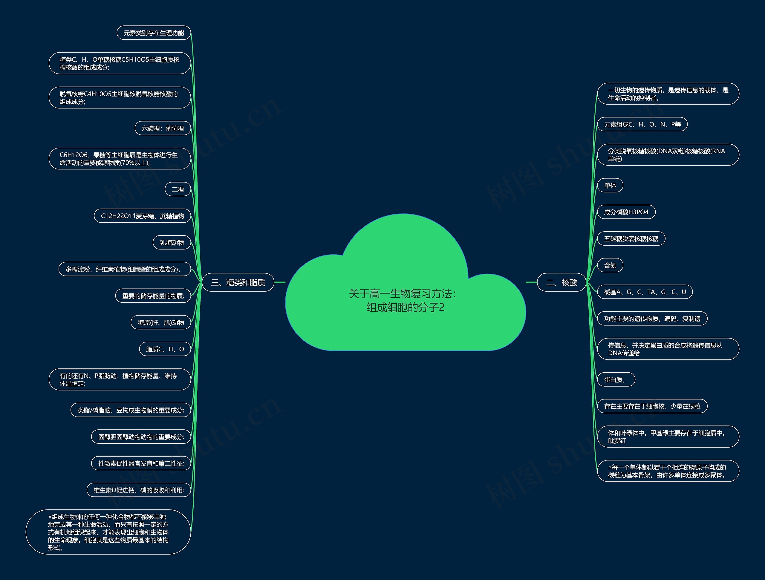 关于高一生物复习方法：组成细胞的分子2思维导图