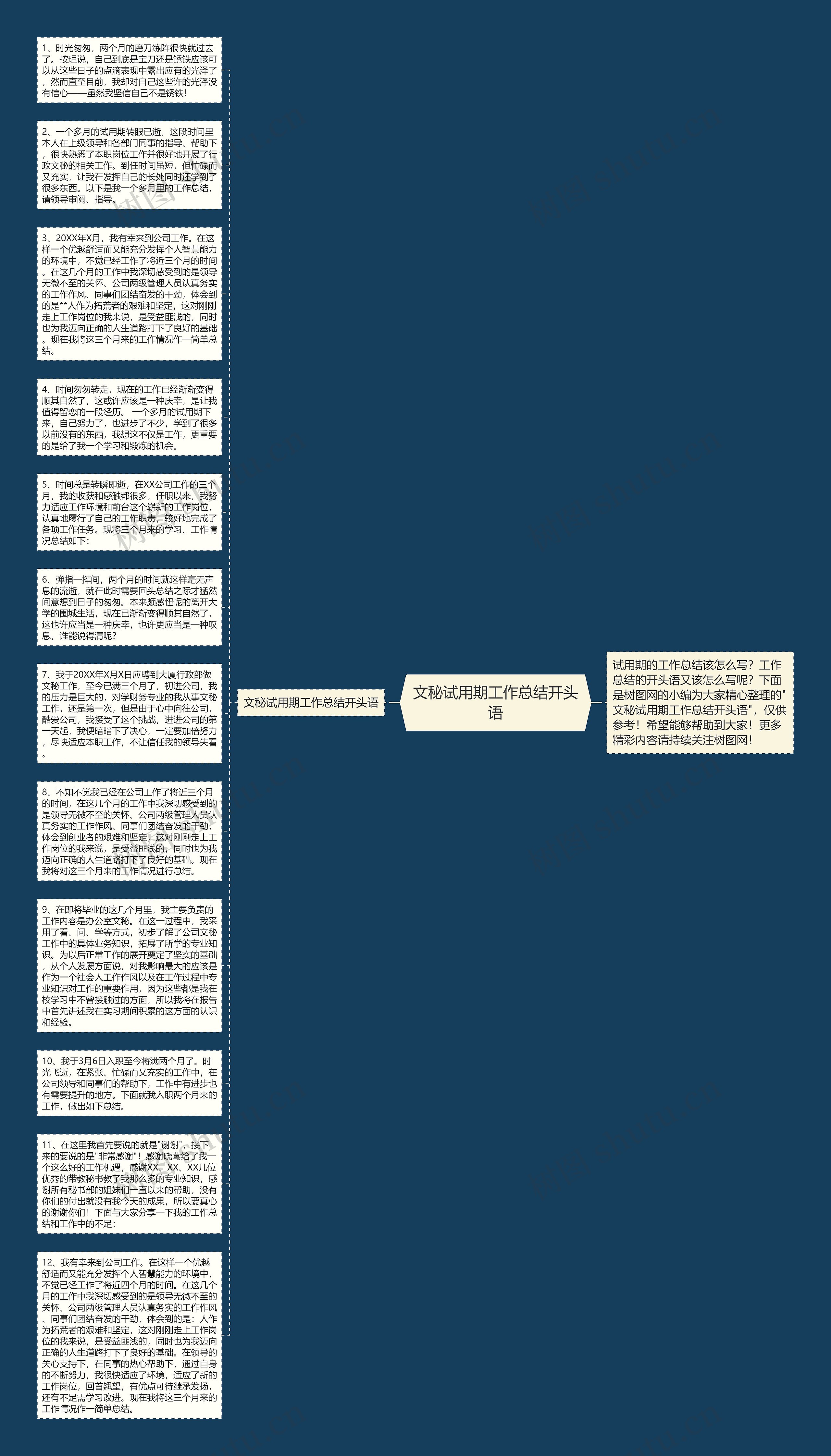 文秘试用期工作总结开头语思维导图