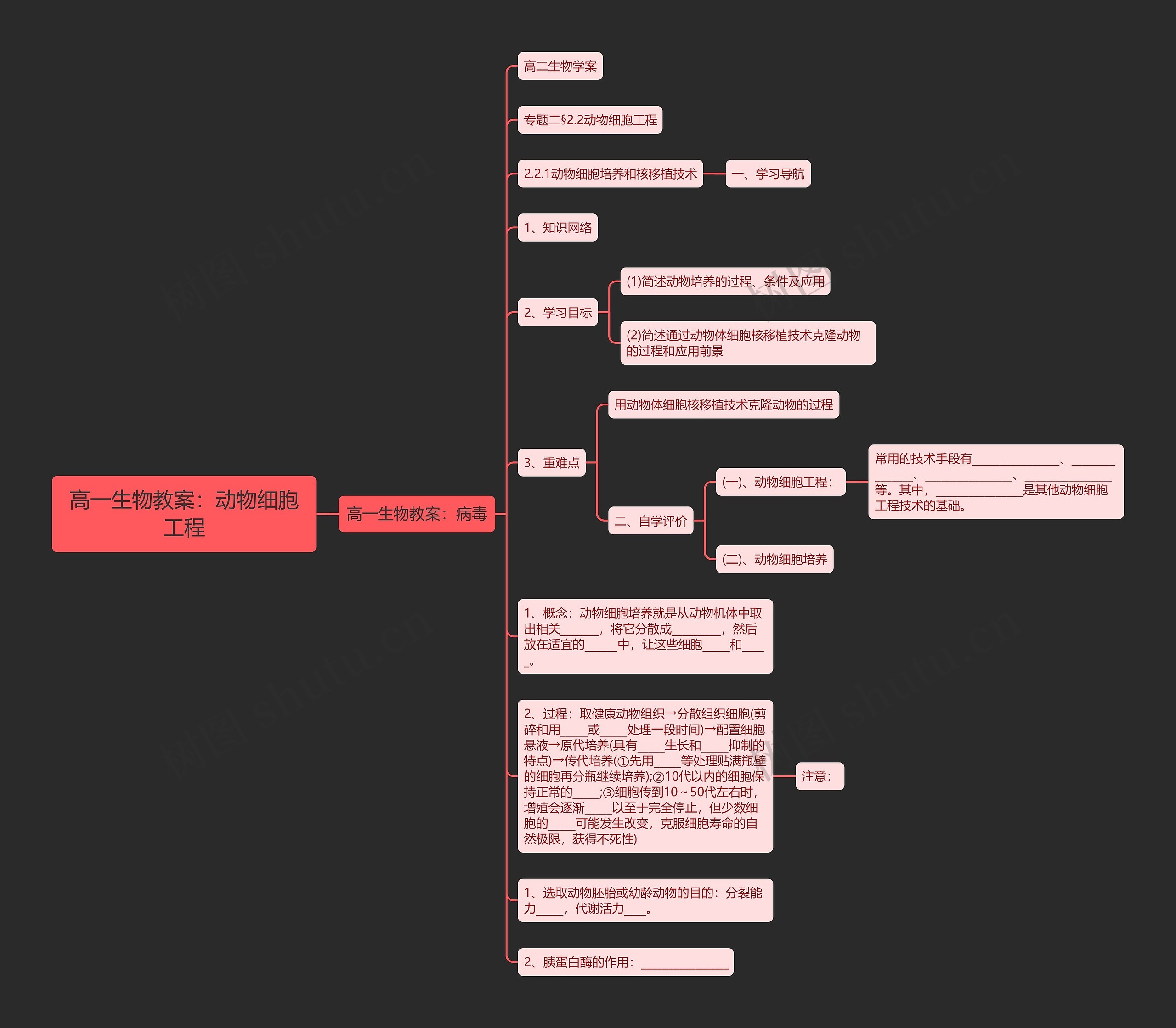 高一生物教案：动物细胞工程思维导图