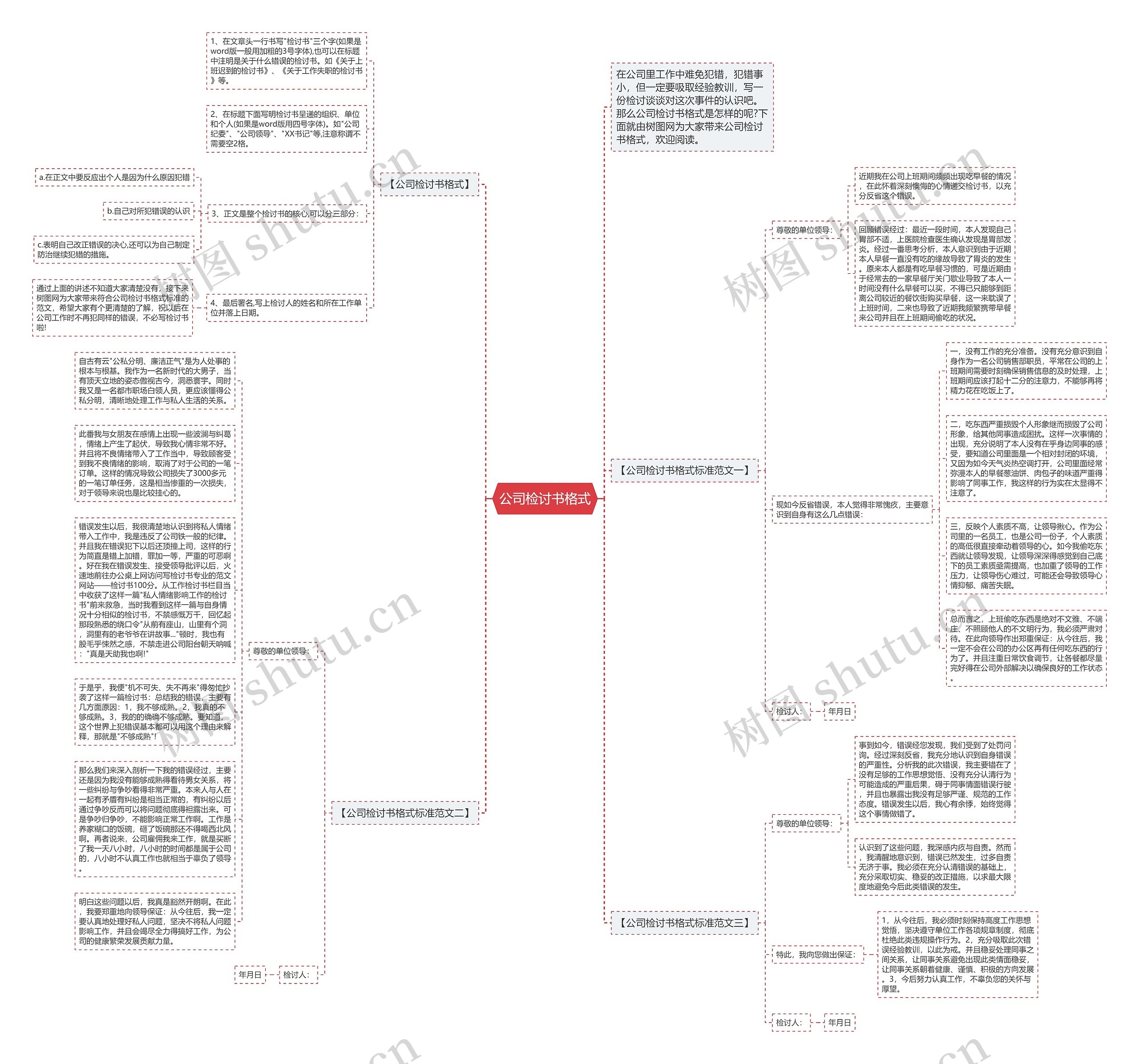 公司检讨书格式思维导图