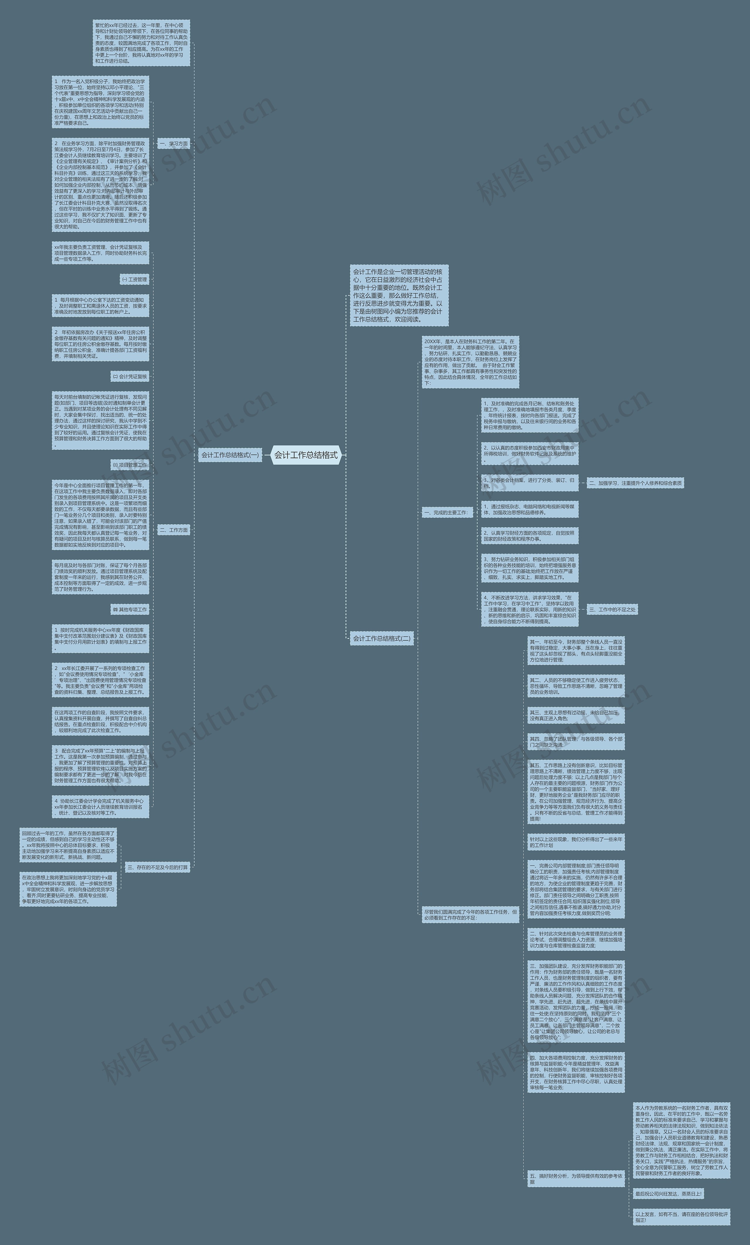 会计工作总结格式思维导图