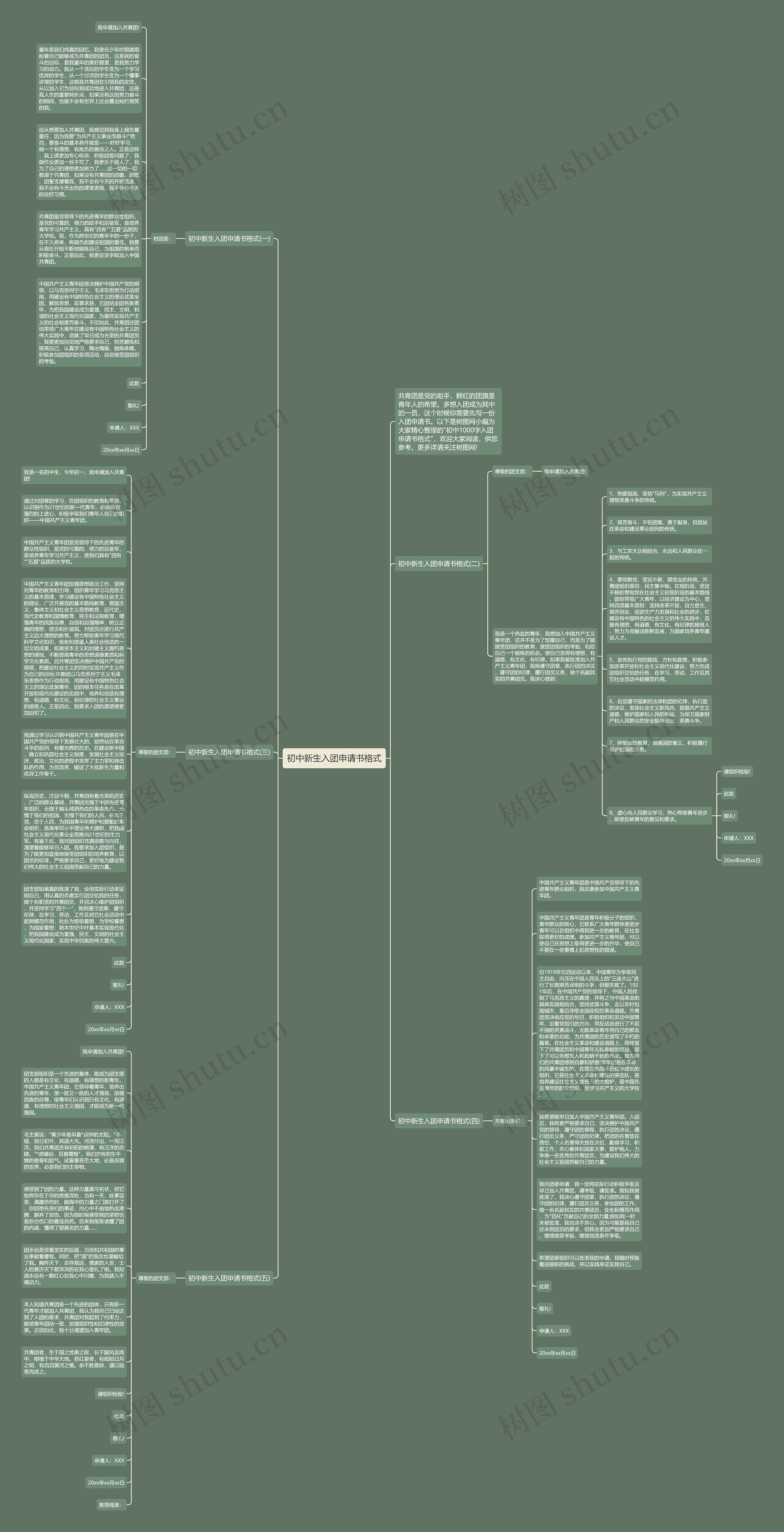 初中新生入团申请书格式思维导图