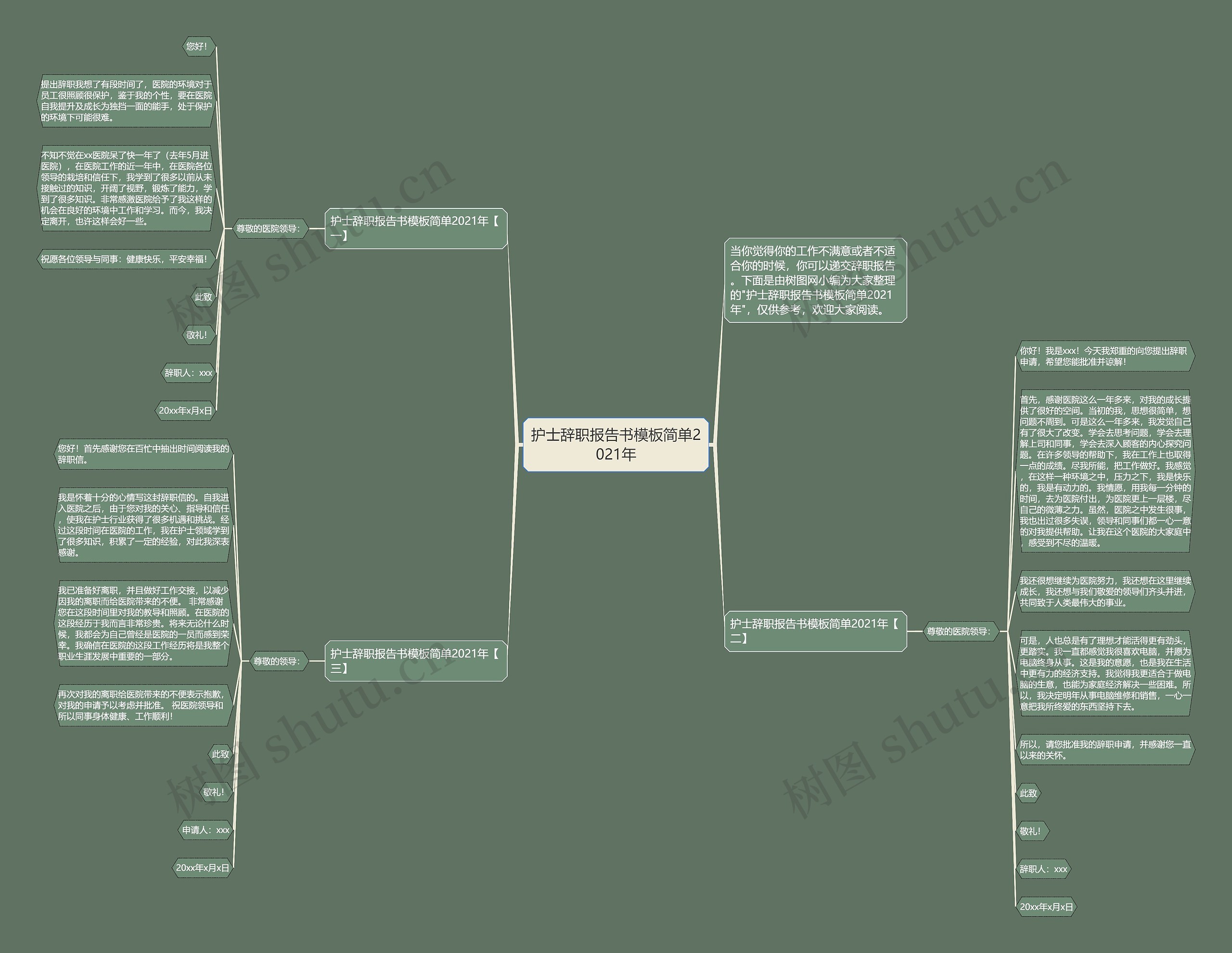 护士辞职报告书简单2021年思维导图