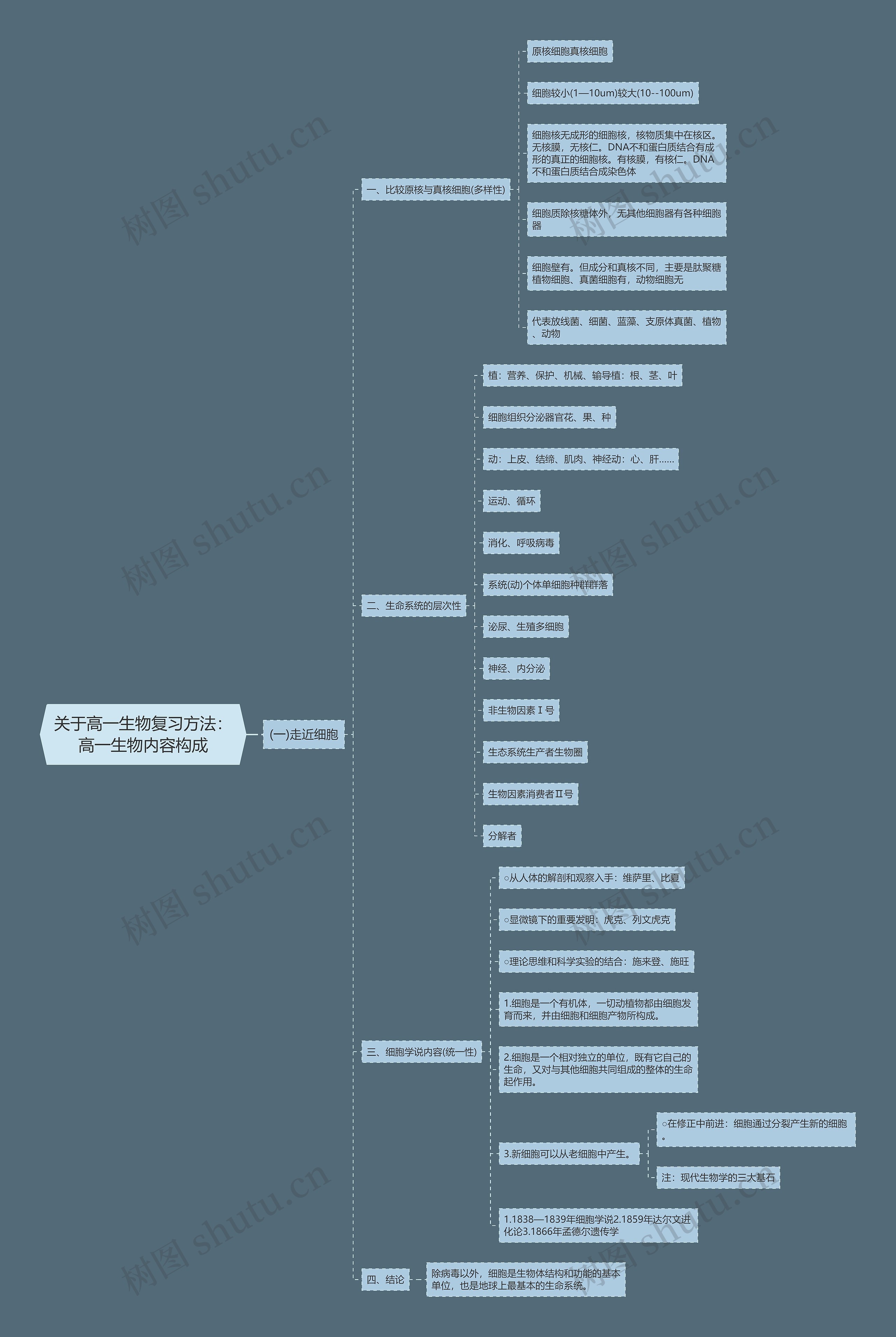 关于高一生物复习方法：高一生物内容构成思维导图