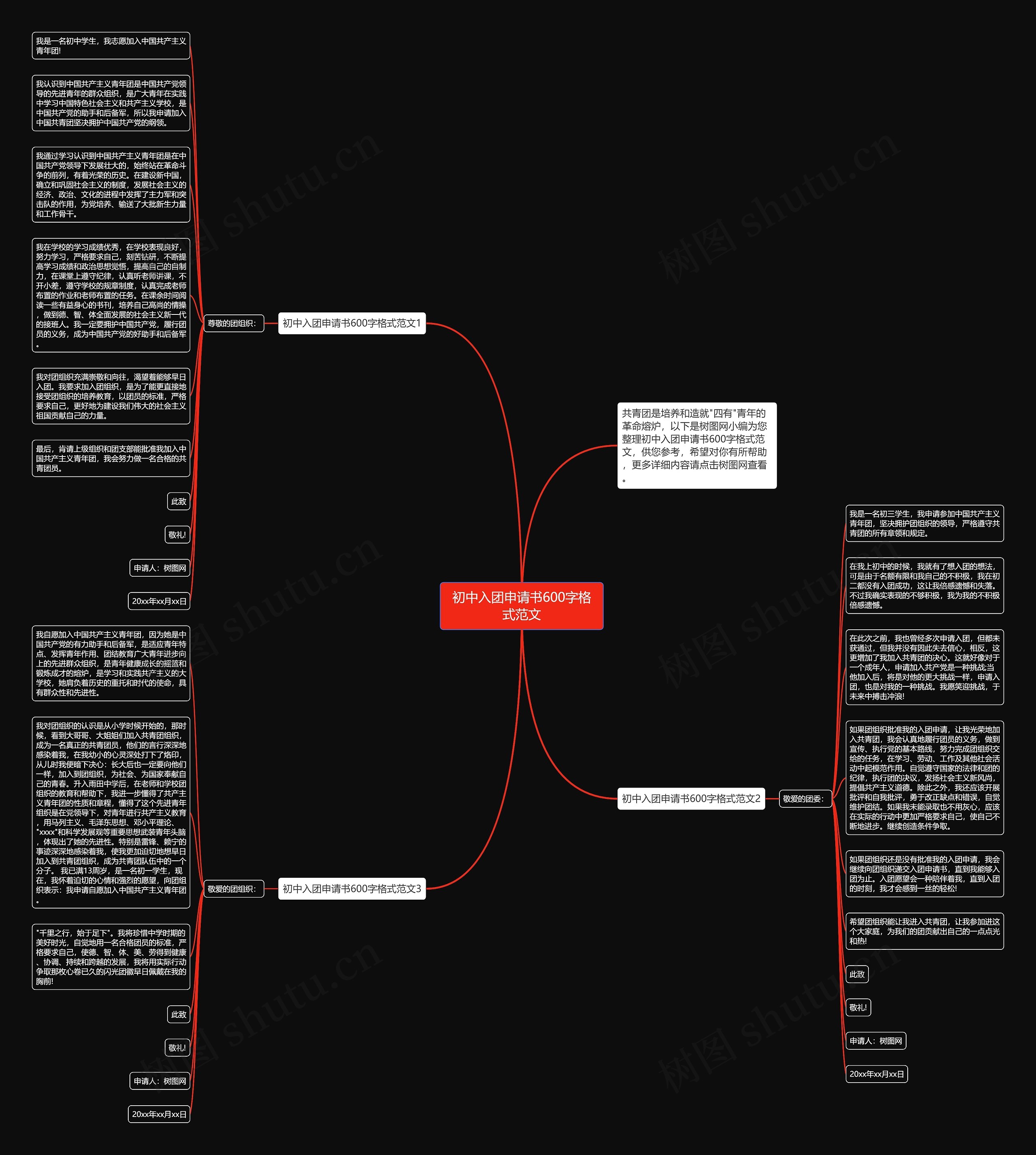 初中入团申请书600字格式范文思维导图