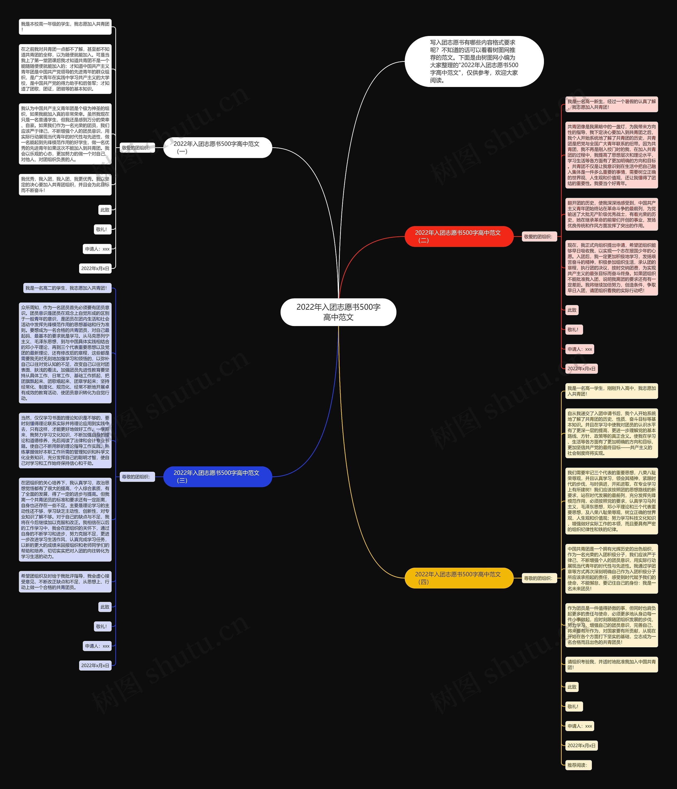 2022年入团志愿书500字高中范文思维导图
