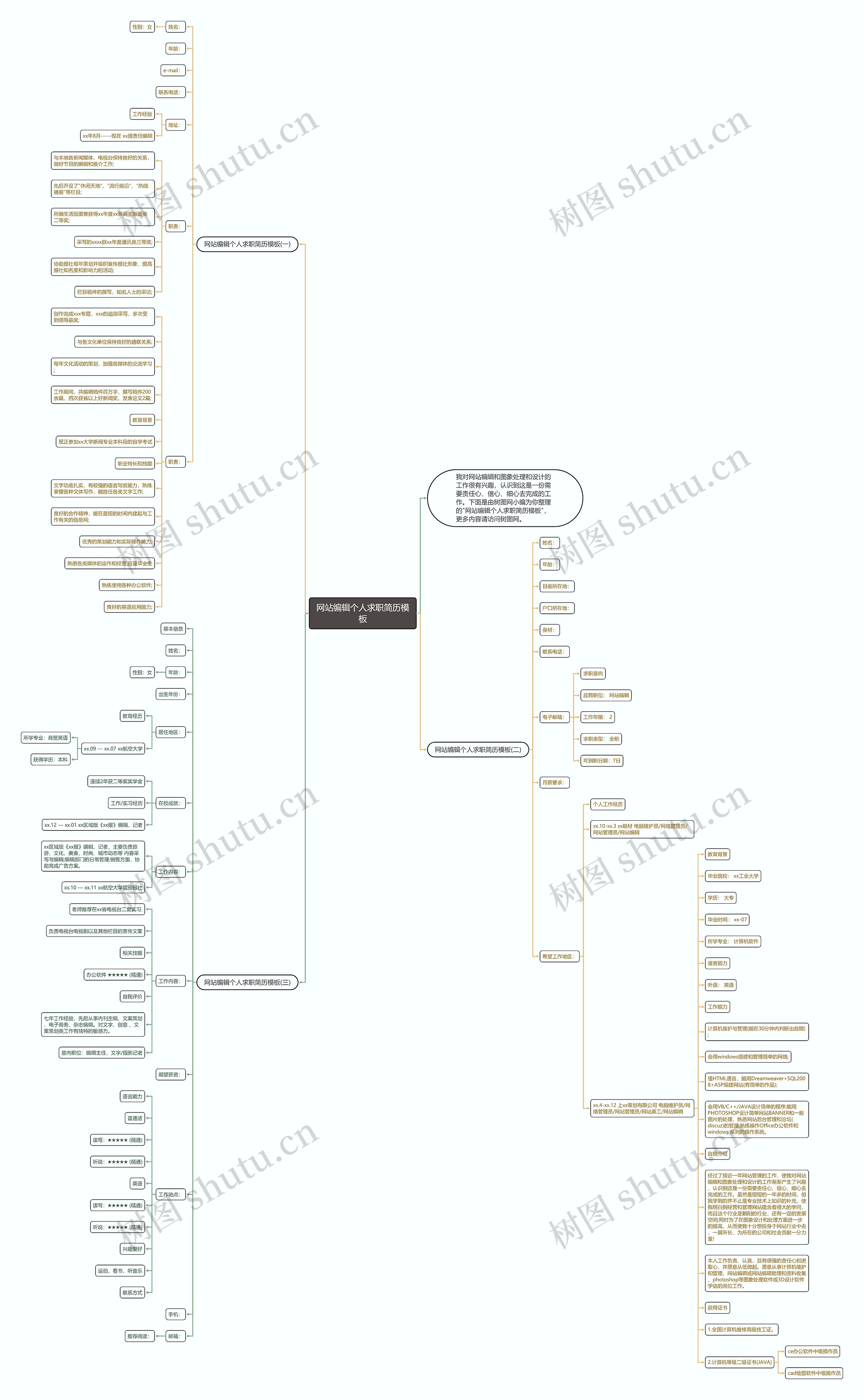 网站编辑个人求职简历思维导图
