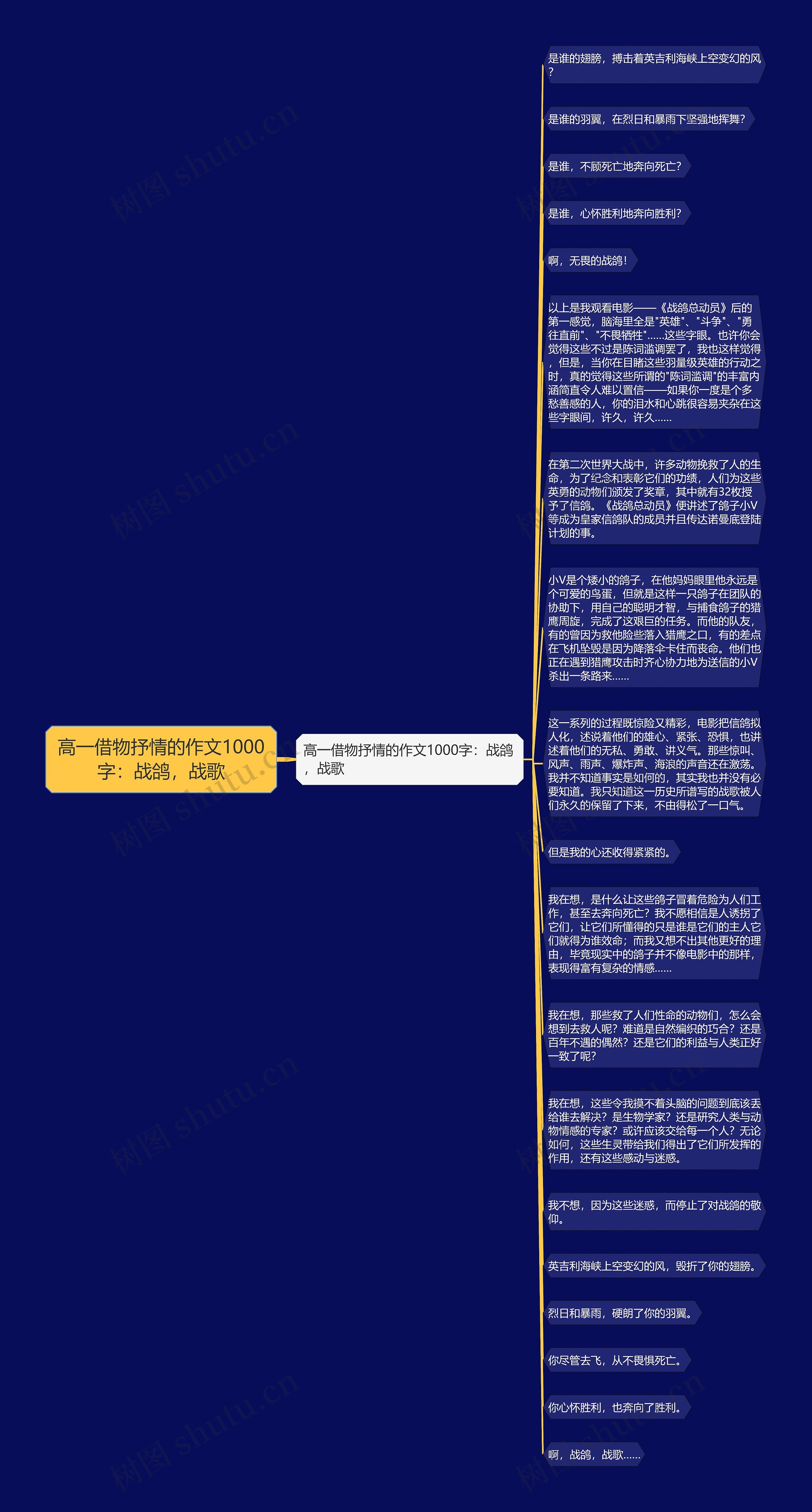 高一借物抒情的作文1000字：战鸽，战歌思维导图