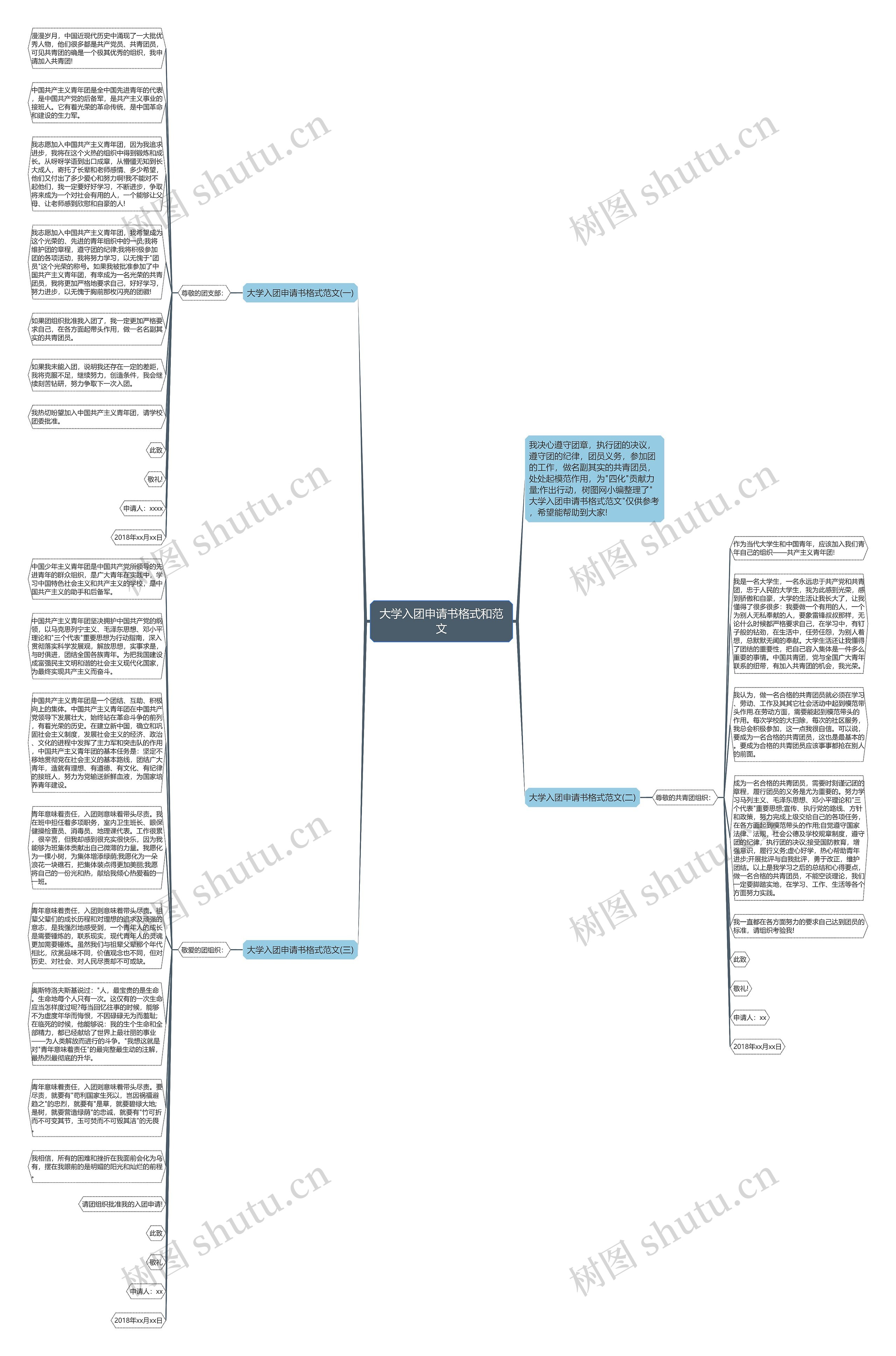 大学入团申请书格式和范文思维导图