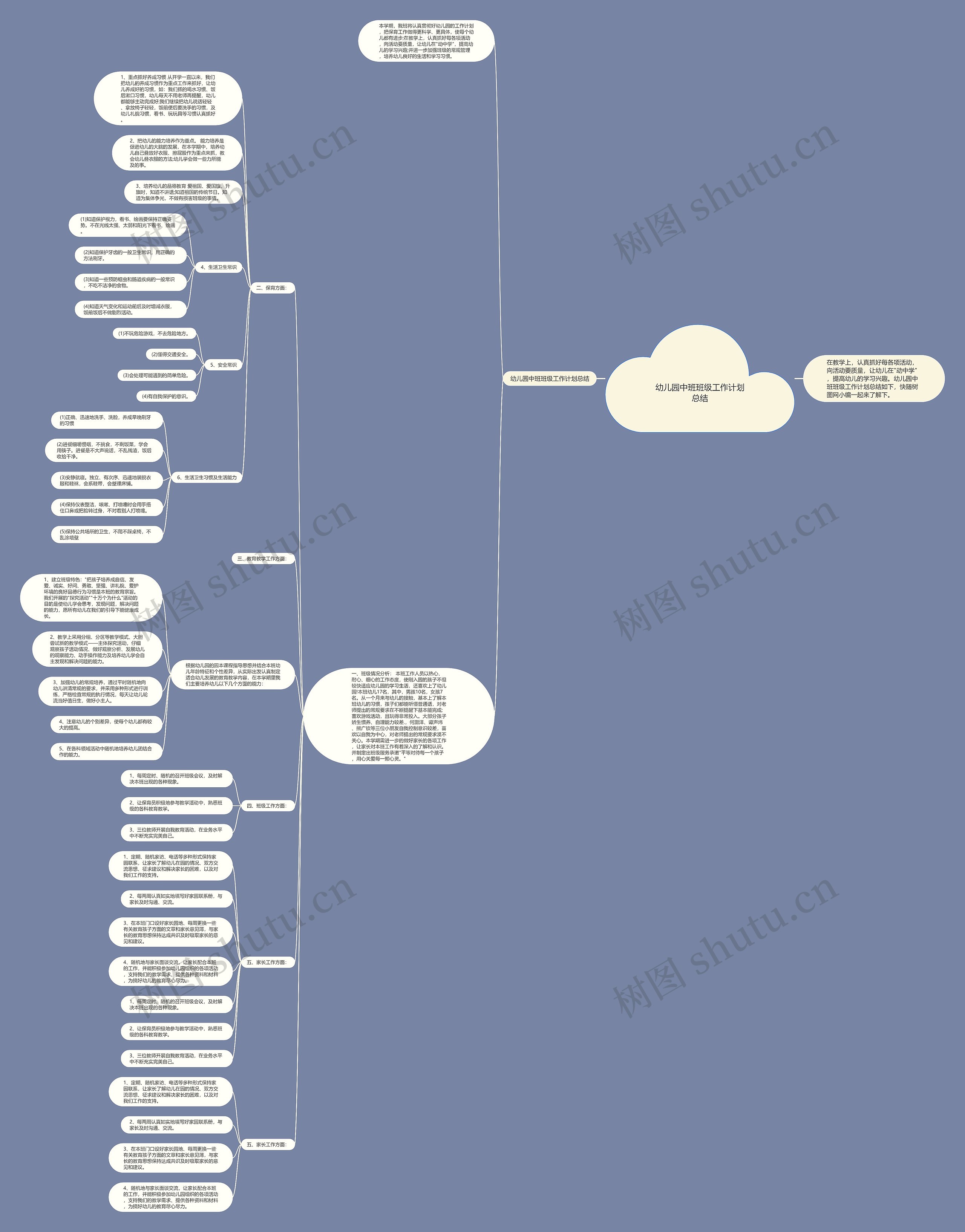幼儿园中班班级工作计划总结思维导图