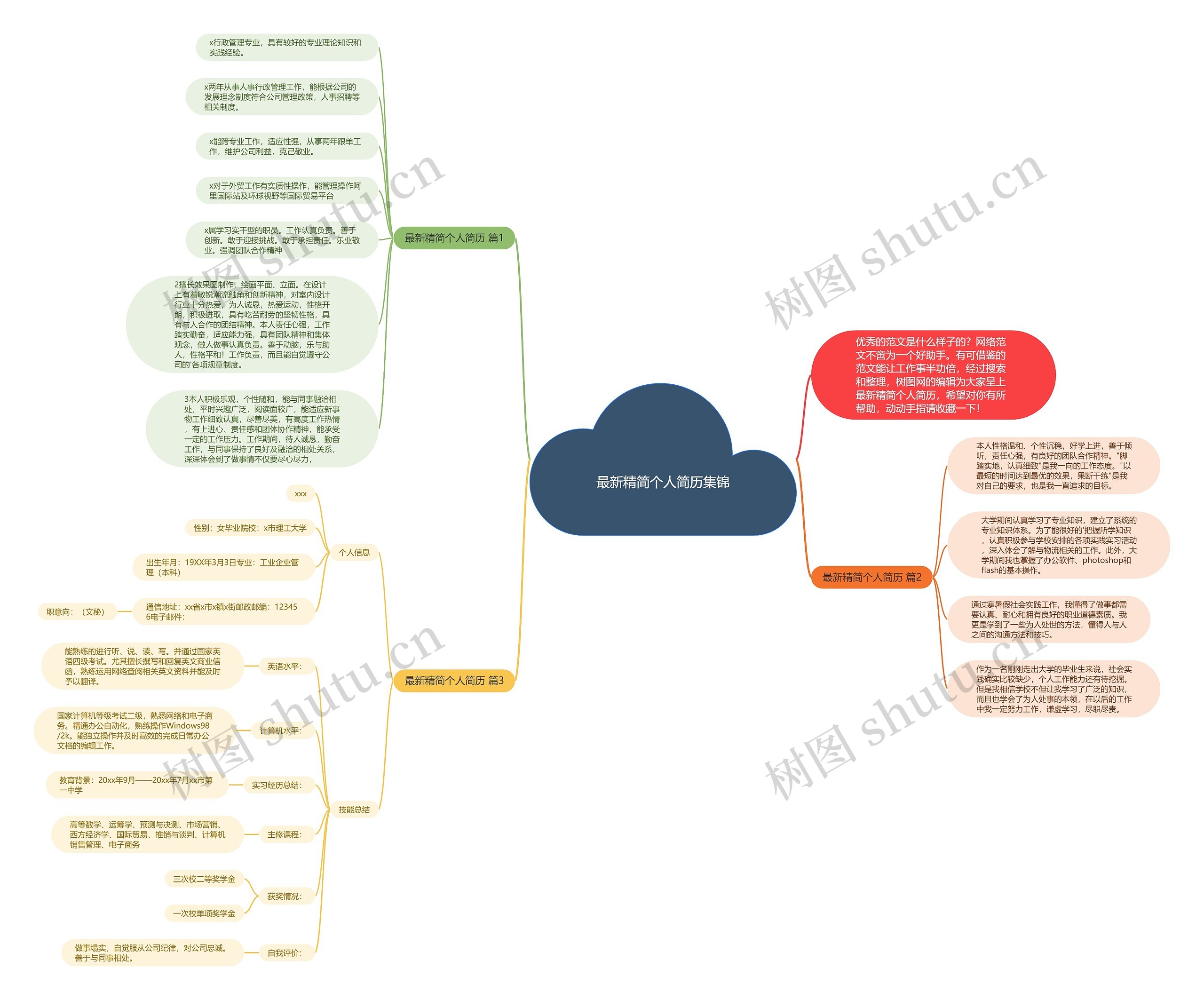 最新精简个人简历集锦思维导图