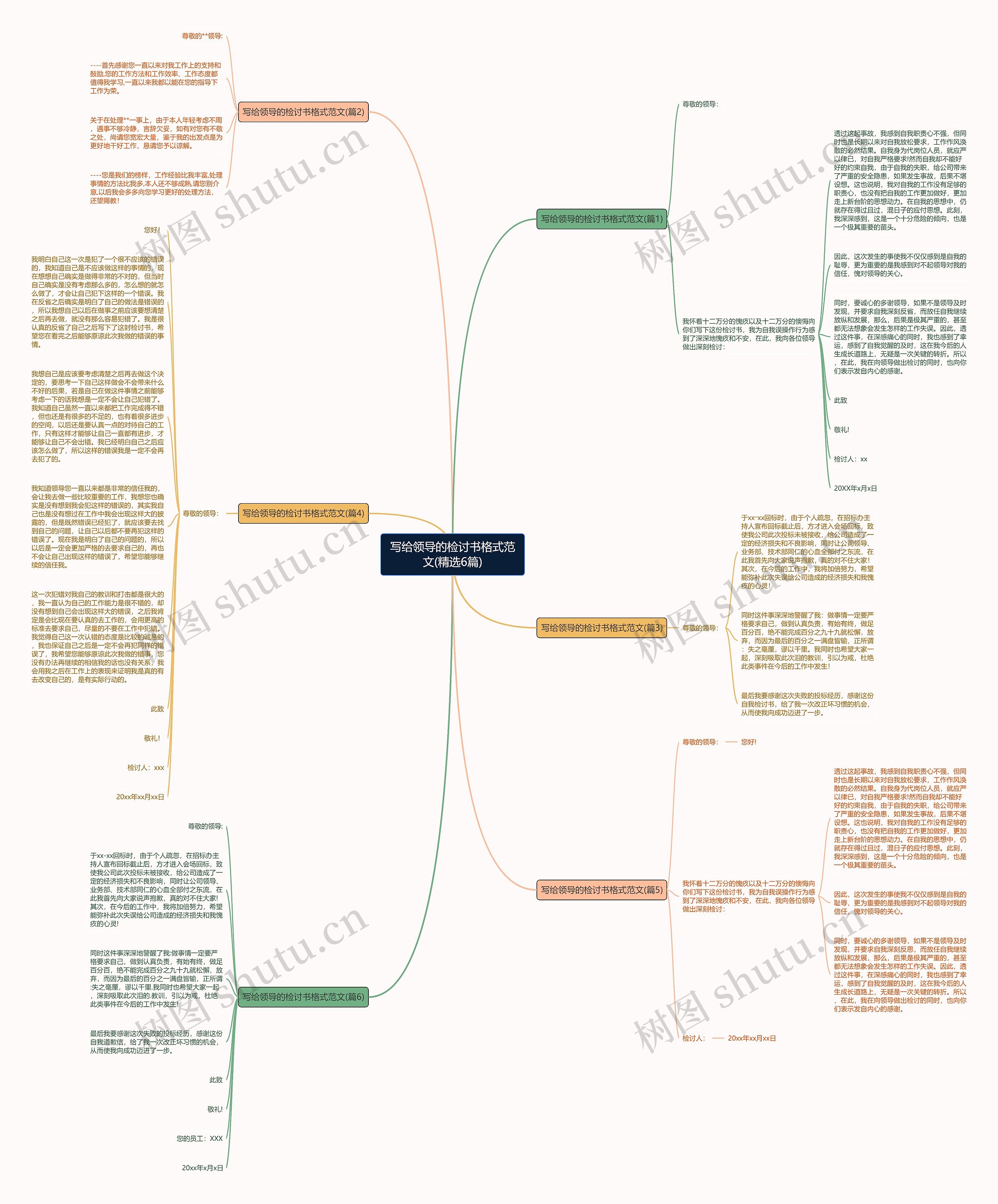 写给领导的检讨书格式范文(精选6篇)思维导图