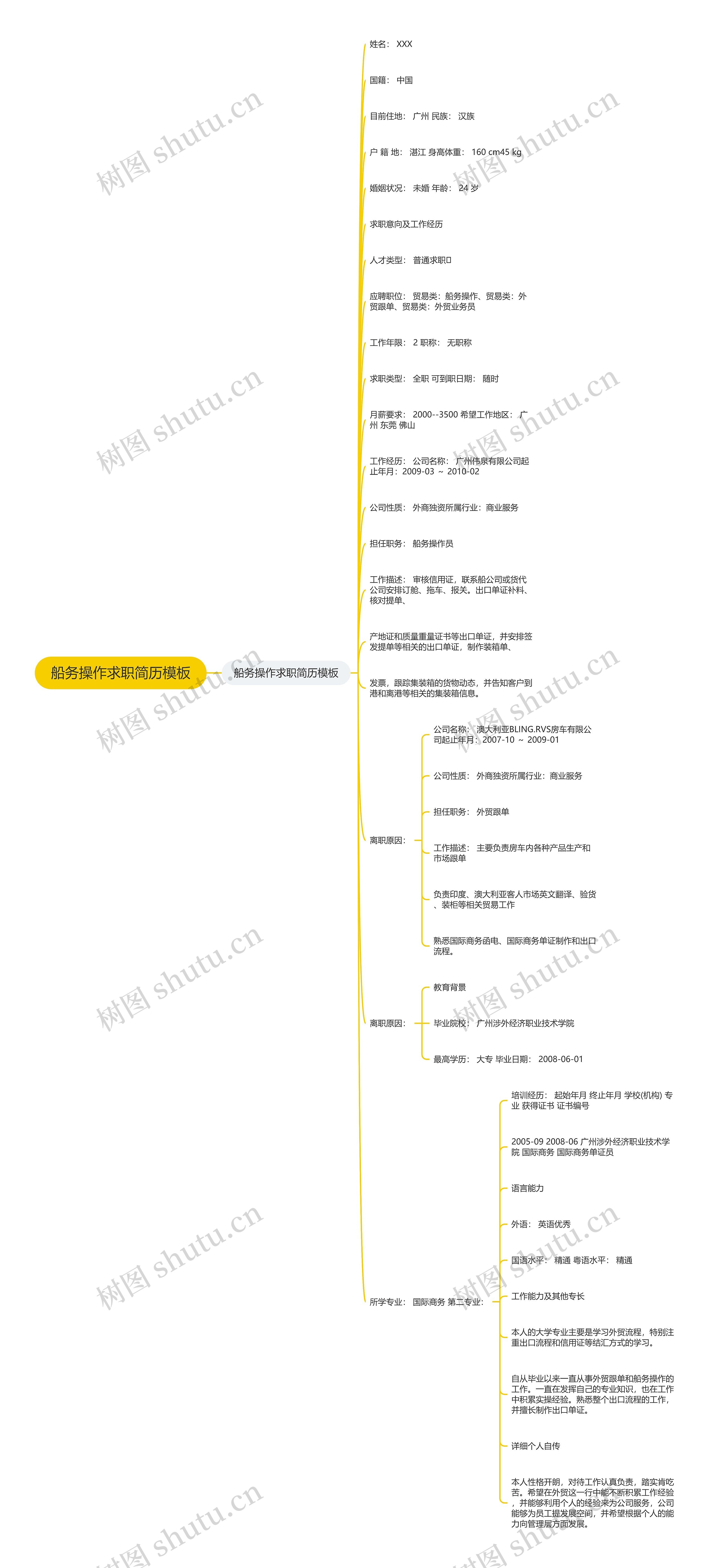 船务操作求职简历思维导图