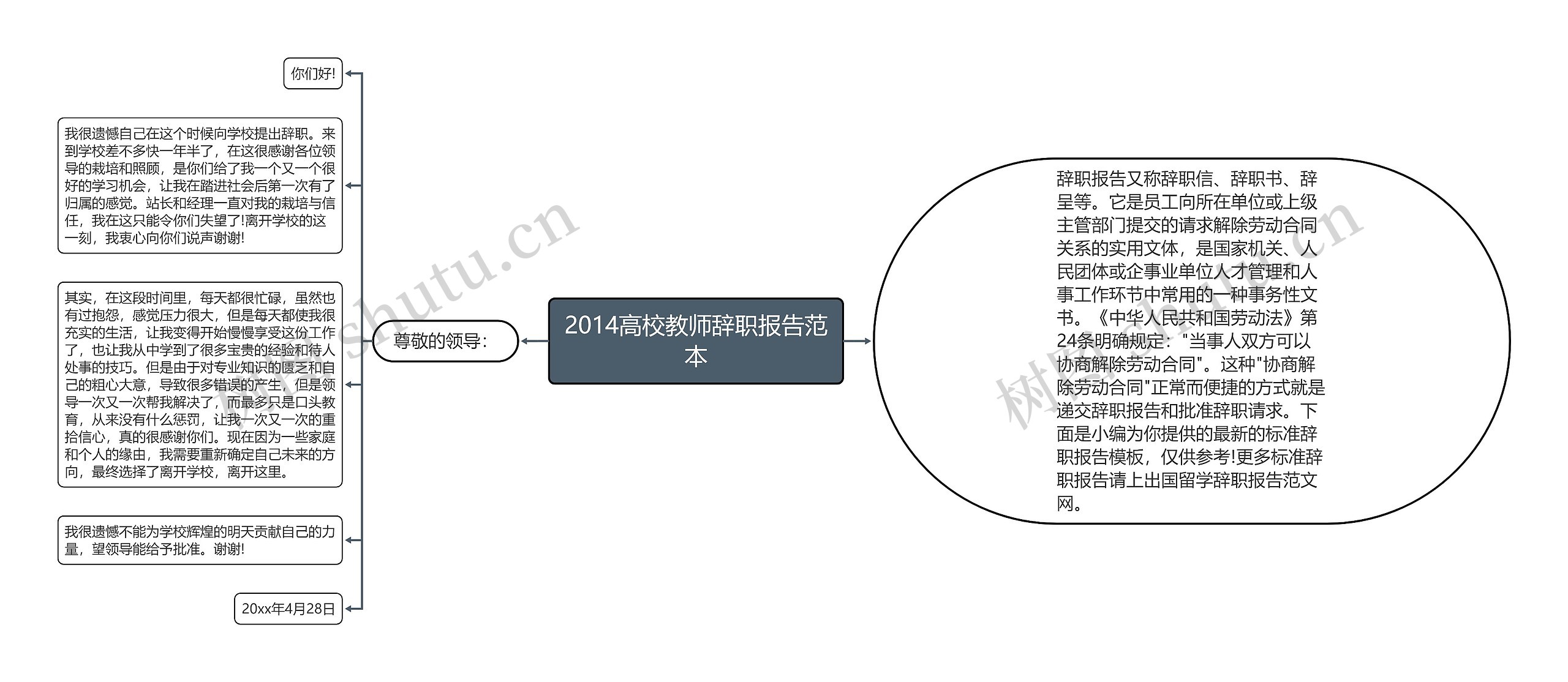 2014高校教师辞职报告范本思维导图