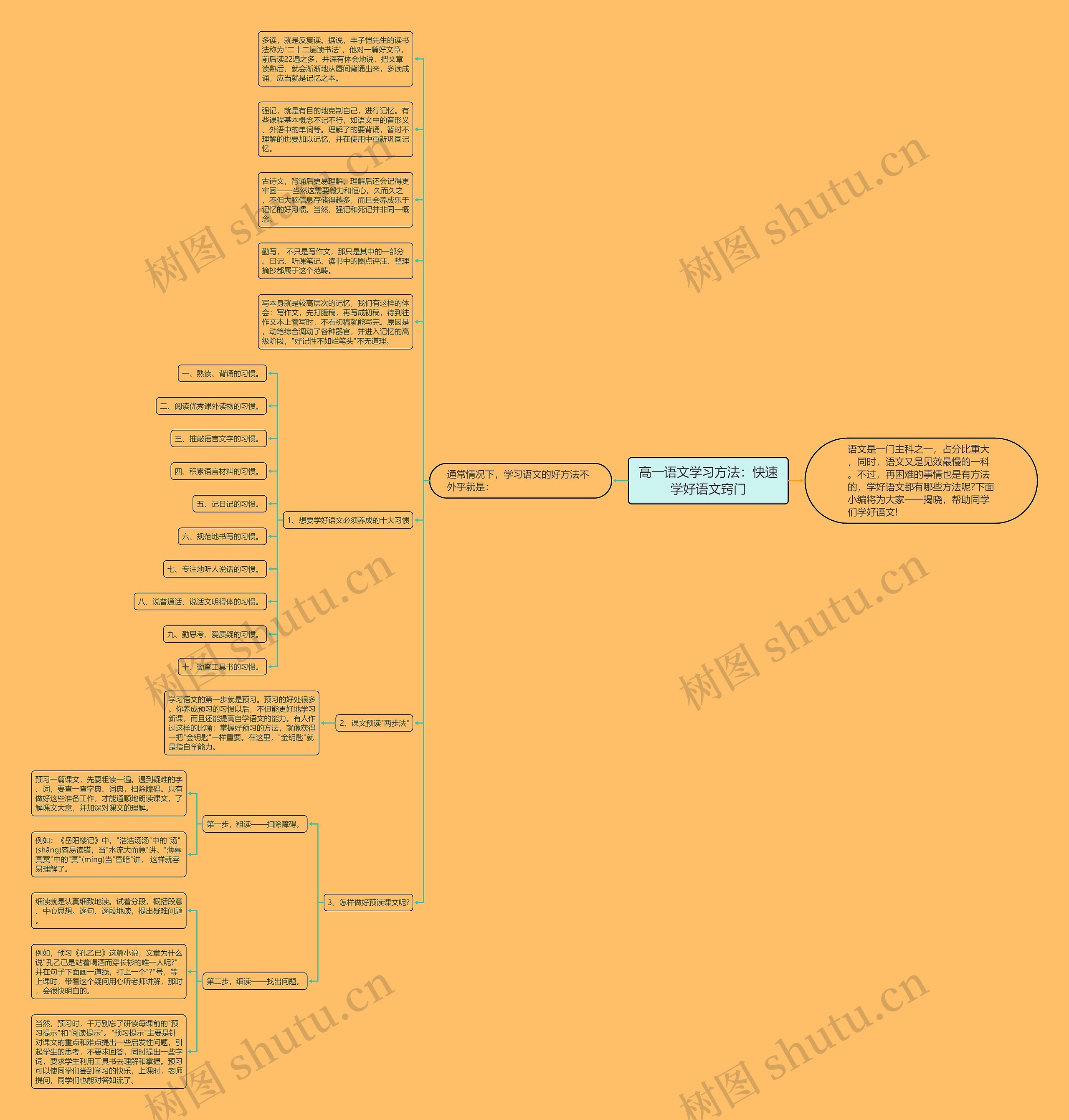 高一语文学习方法：快速学好语文窍门思维导图