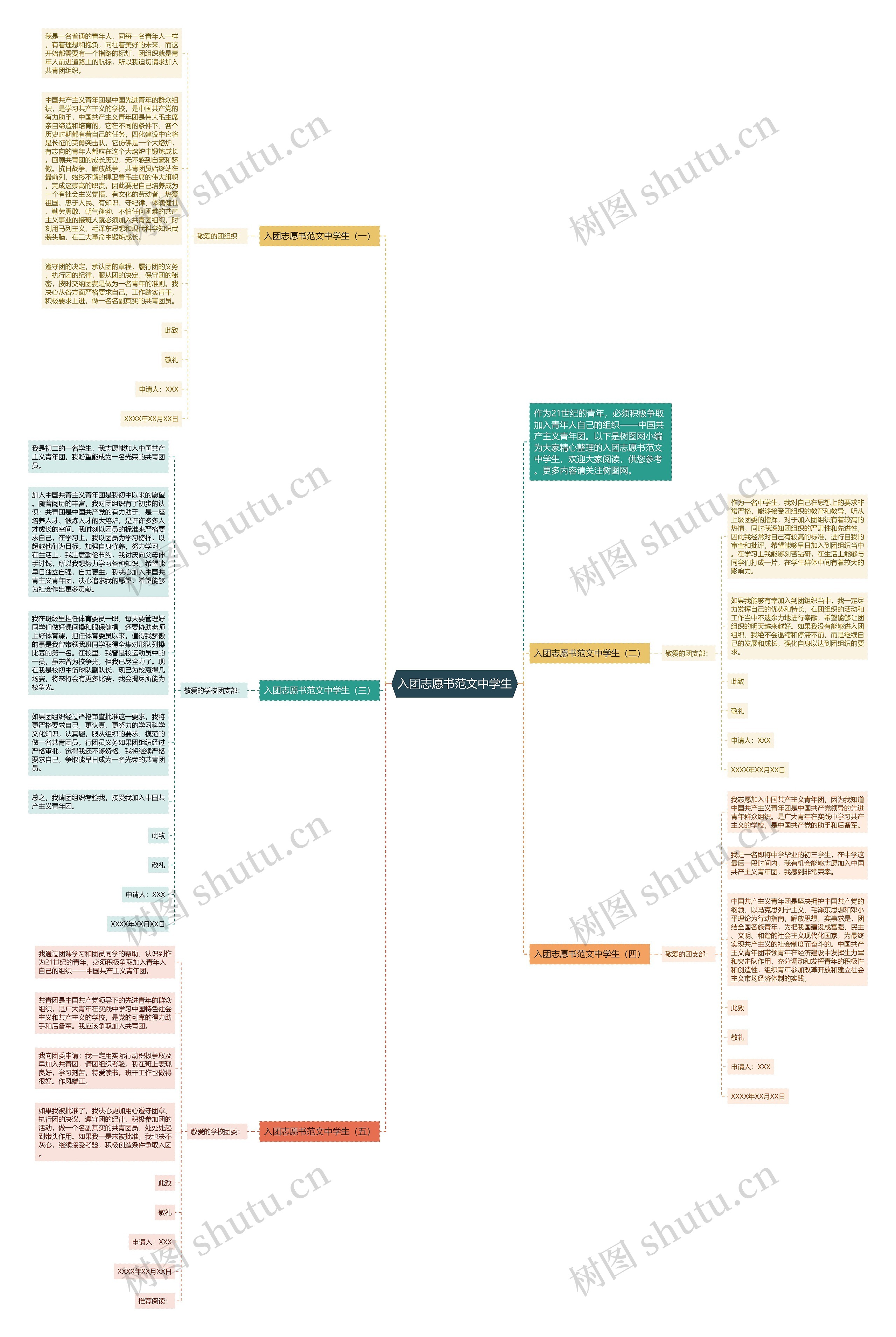 入团志愿书范文中学生思维导图