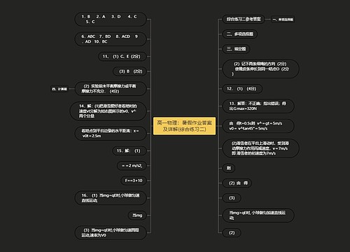 高一物理：暑假作业答案及详解(综合练习二)