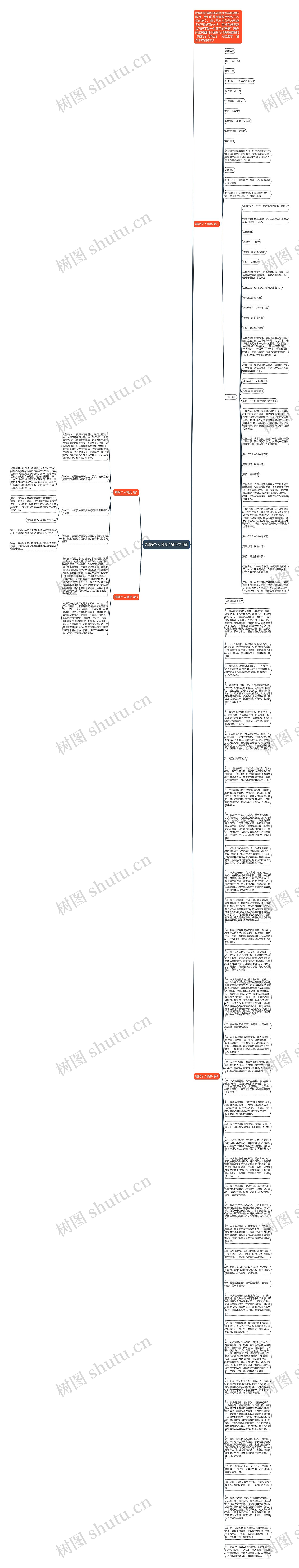 精简个人简历1500字4篇思维导图