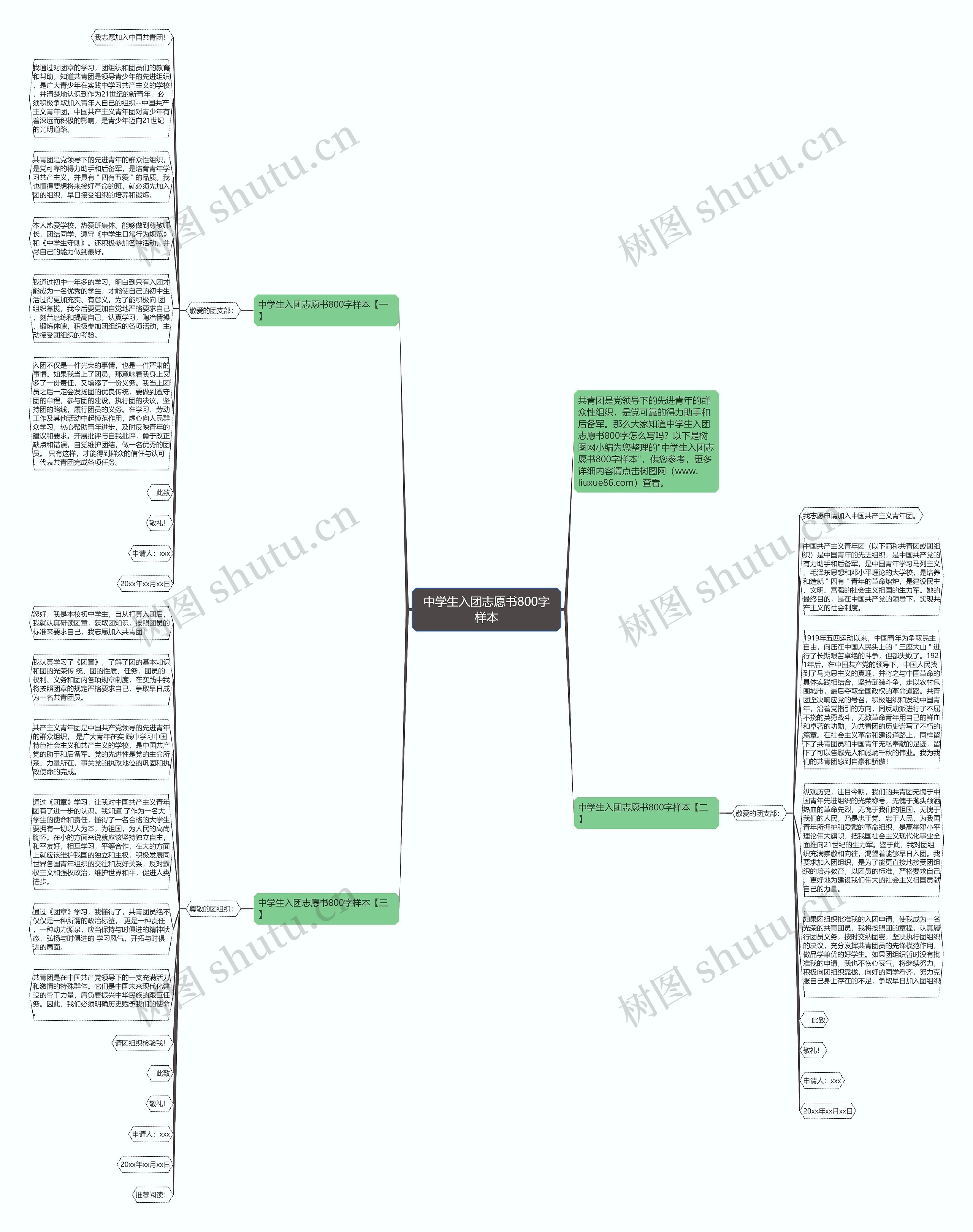 中学生入团志愿书800字样本思维导图