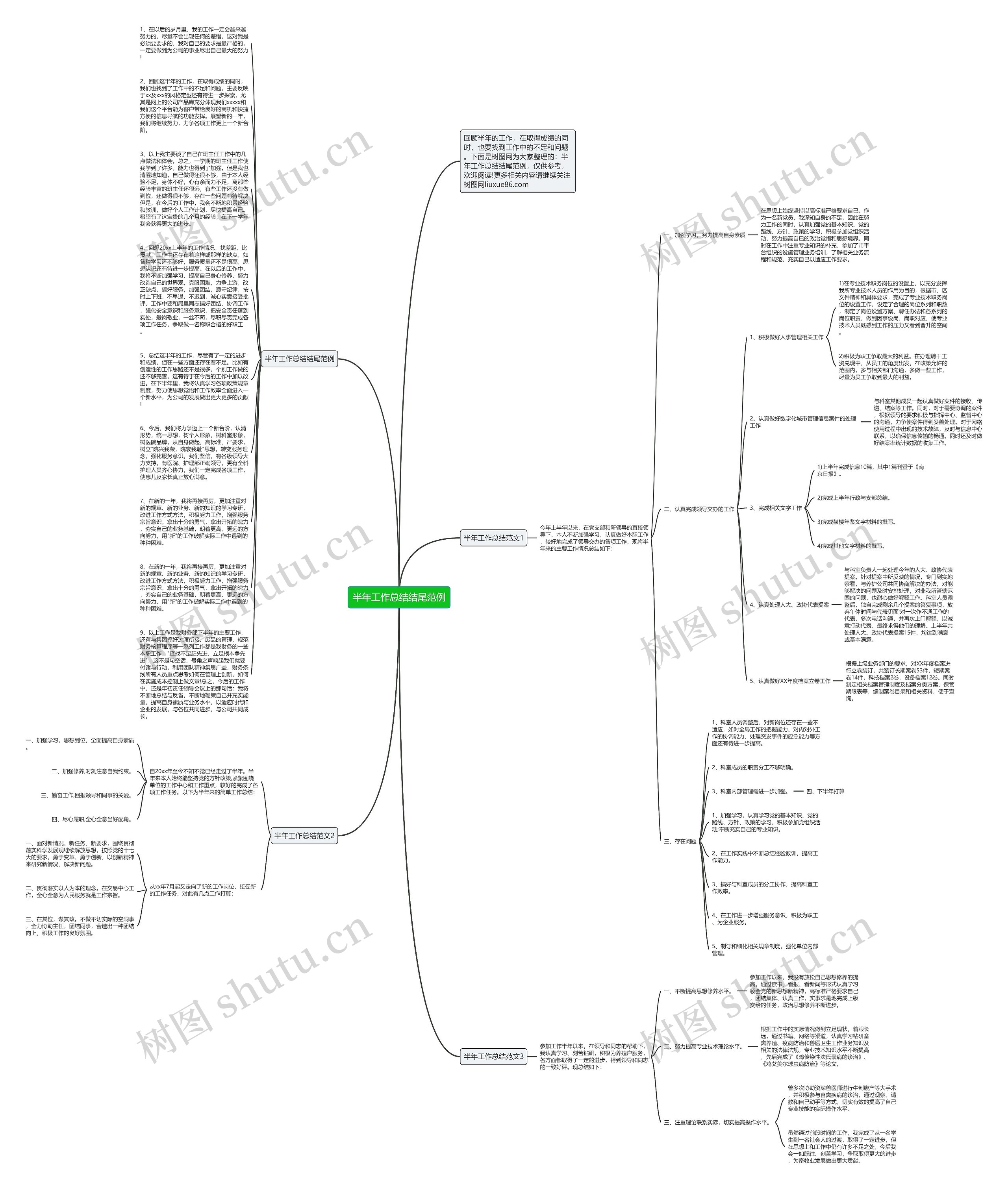 半年工作总结结尾范例思维导图
