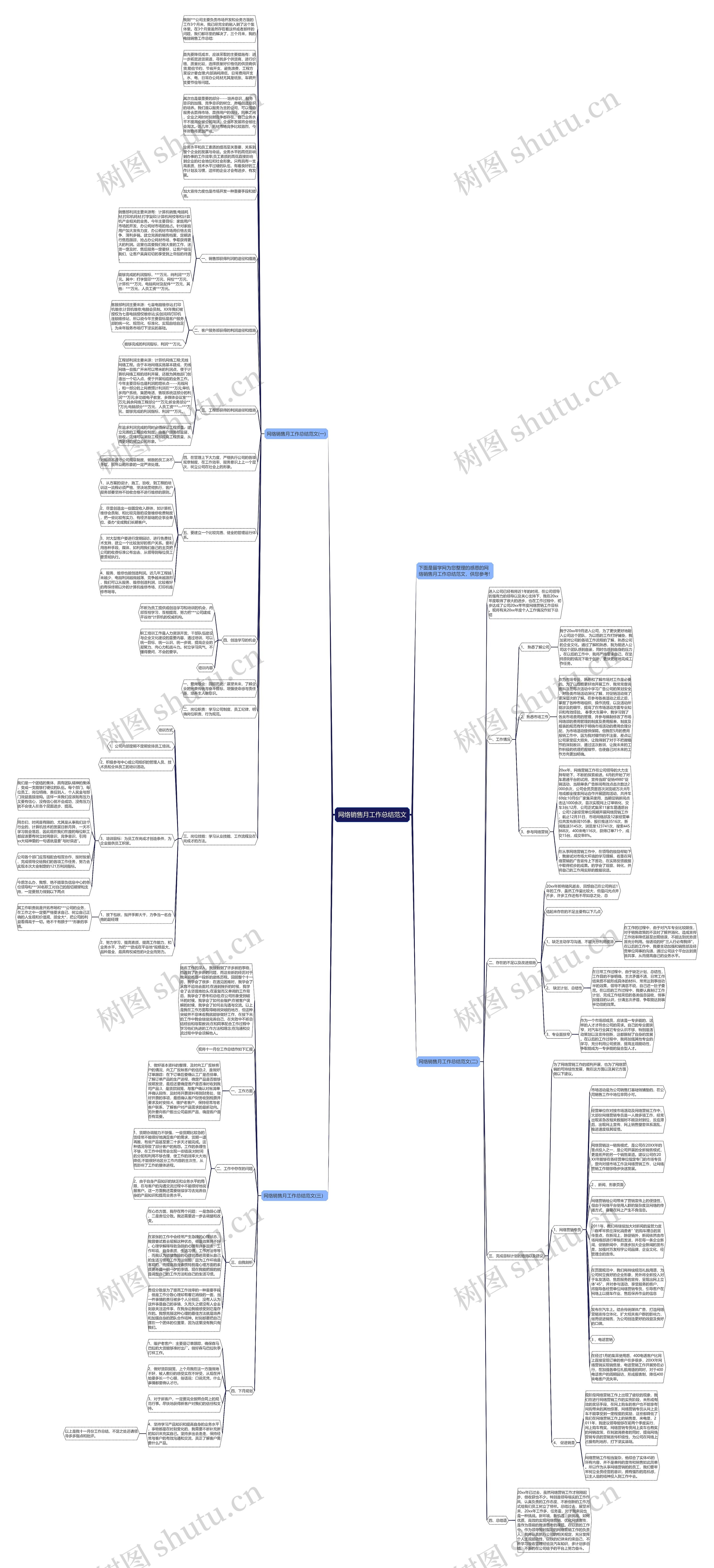 网络销售月工作总结范文思维导图