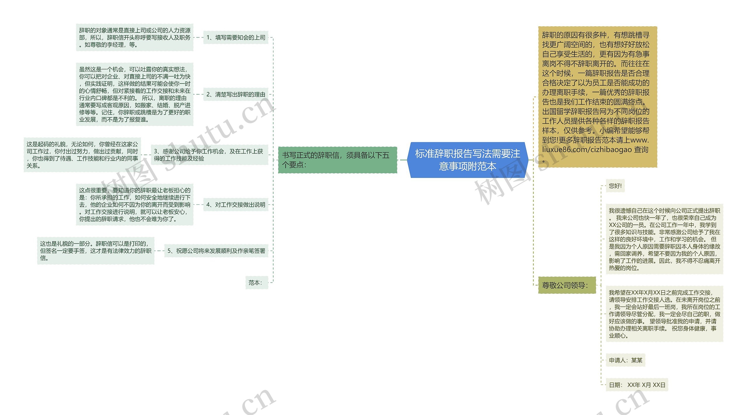 标准辞职报告写法需要注意事项附范本思维导图