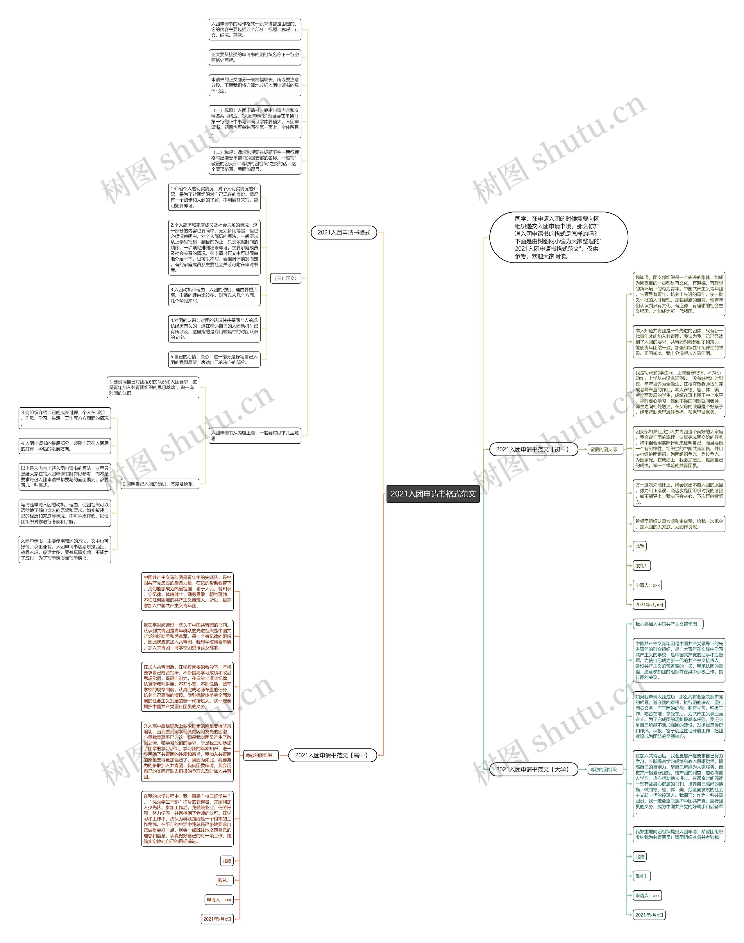 2021入团申请书格式范文思维导图