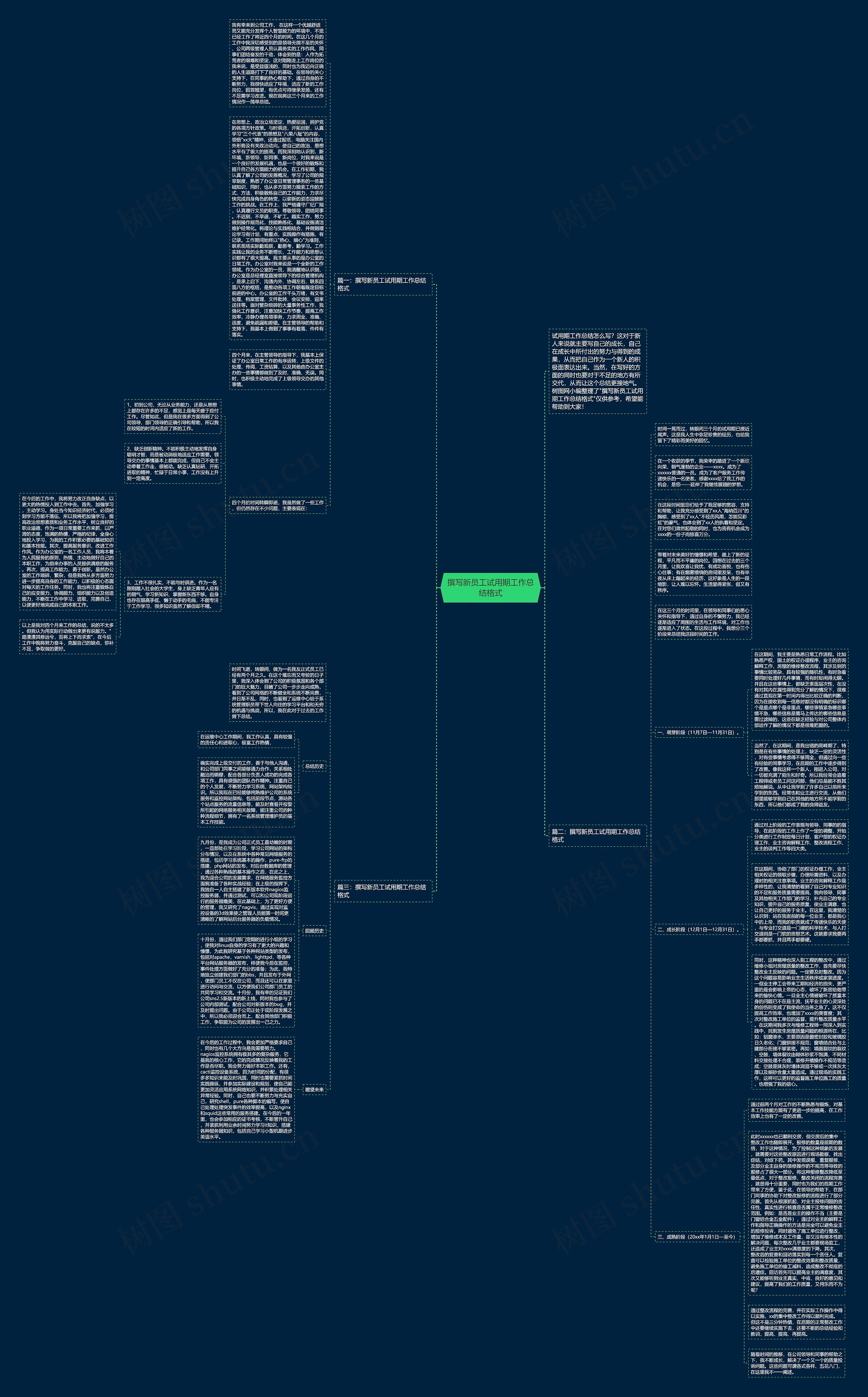 撰写新员工试用期工作总结格式思维导图
