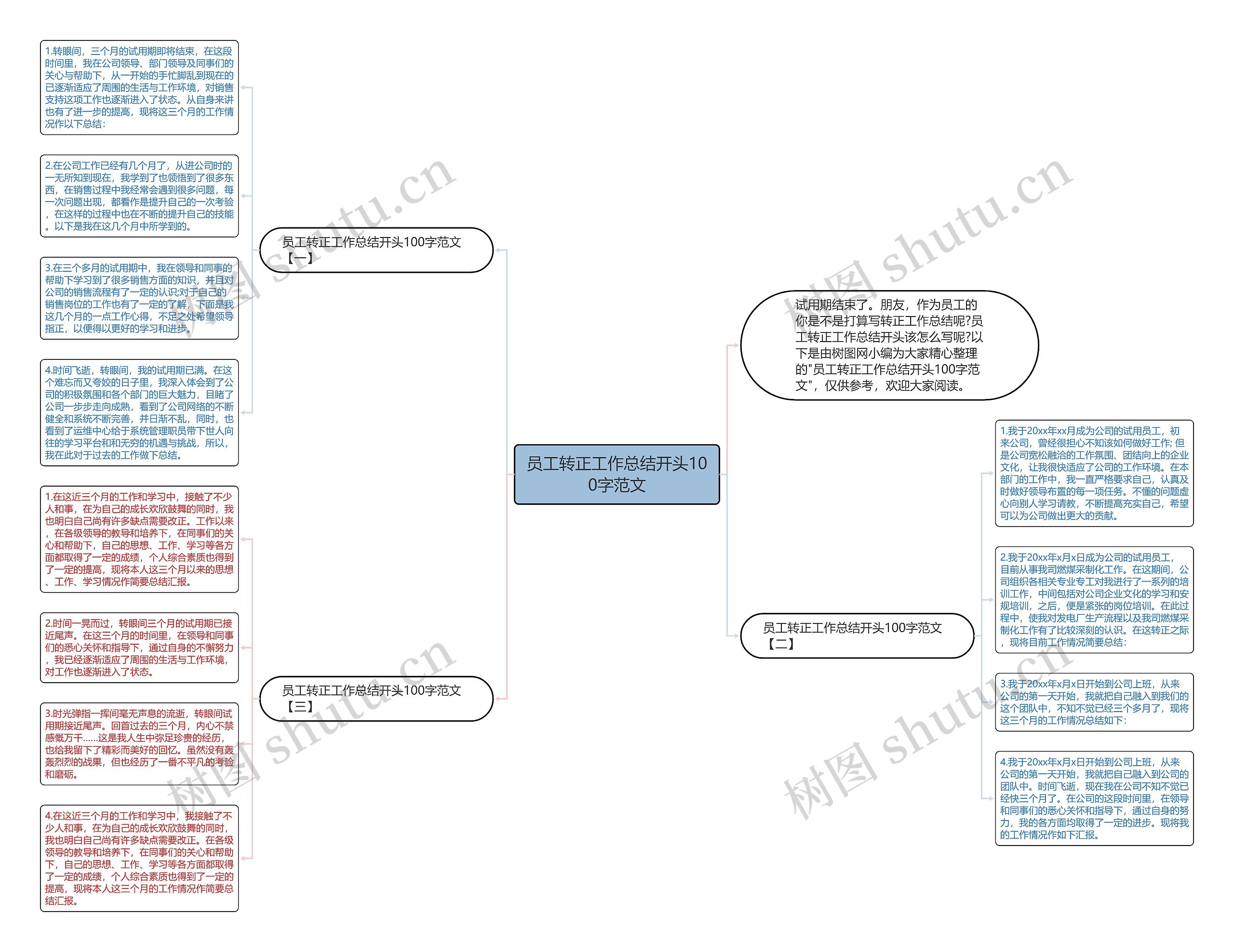 员工转正工作总结开头100字范文思维导图