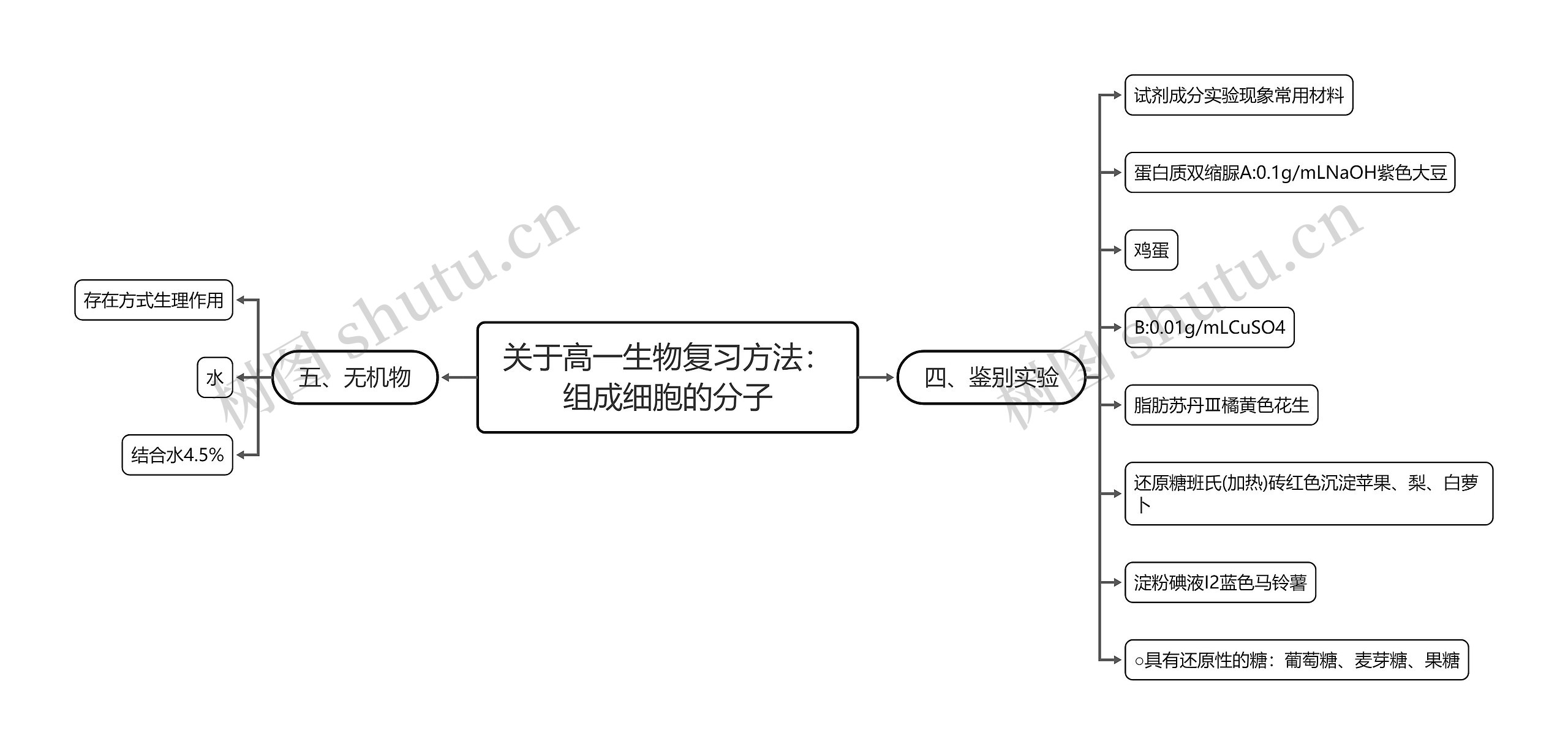 关于高一生物复习方法：组成细胞的分子思维导图