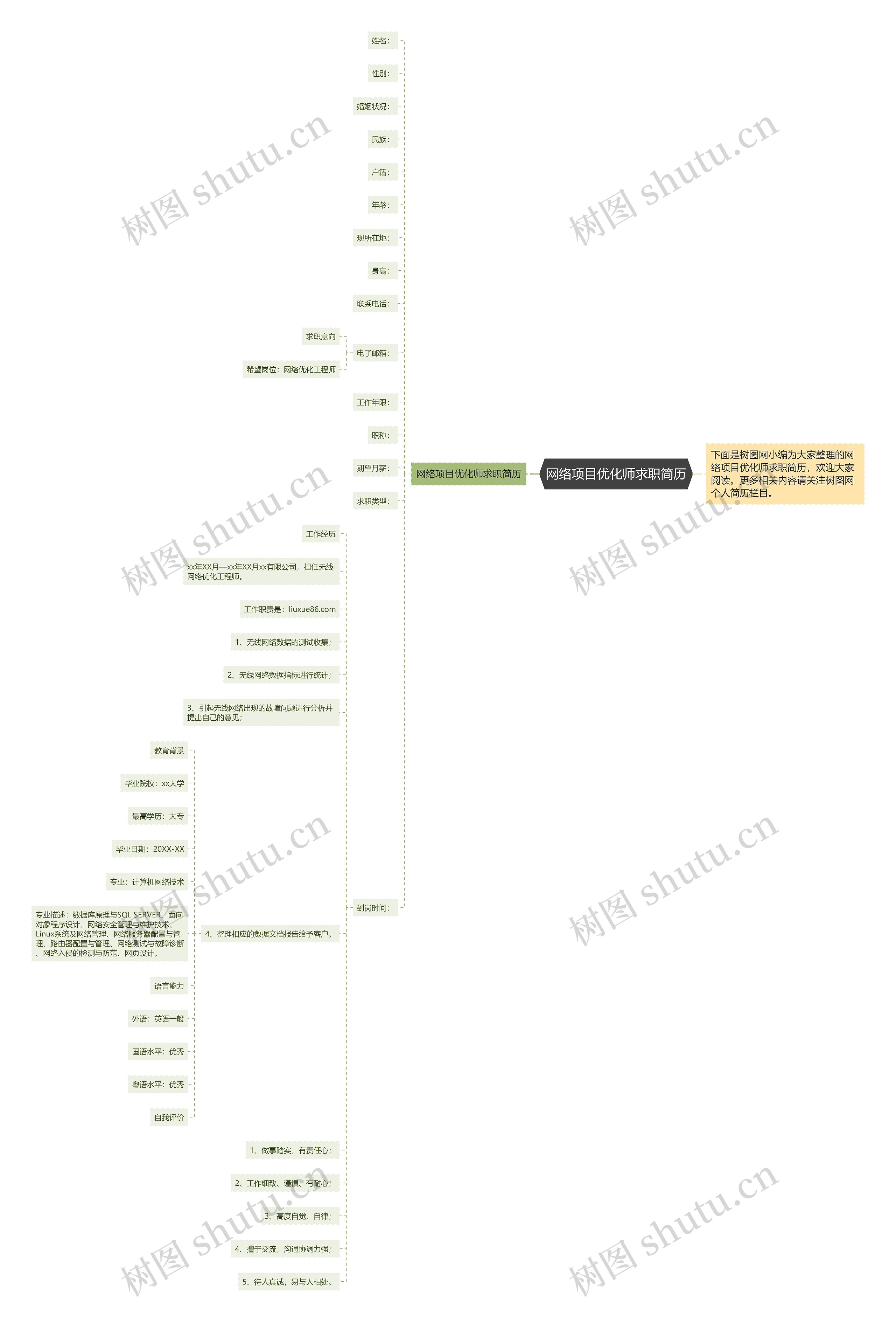 网络项目优化师求职简历思维导图