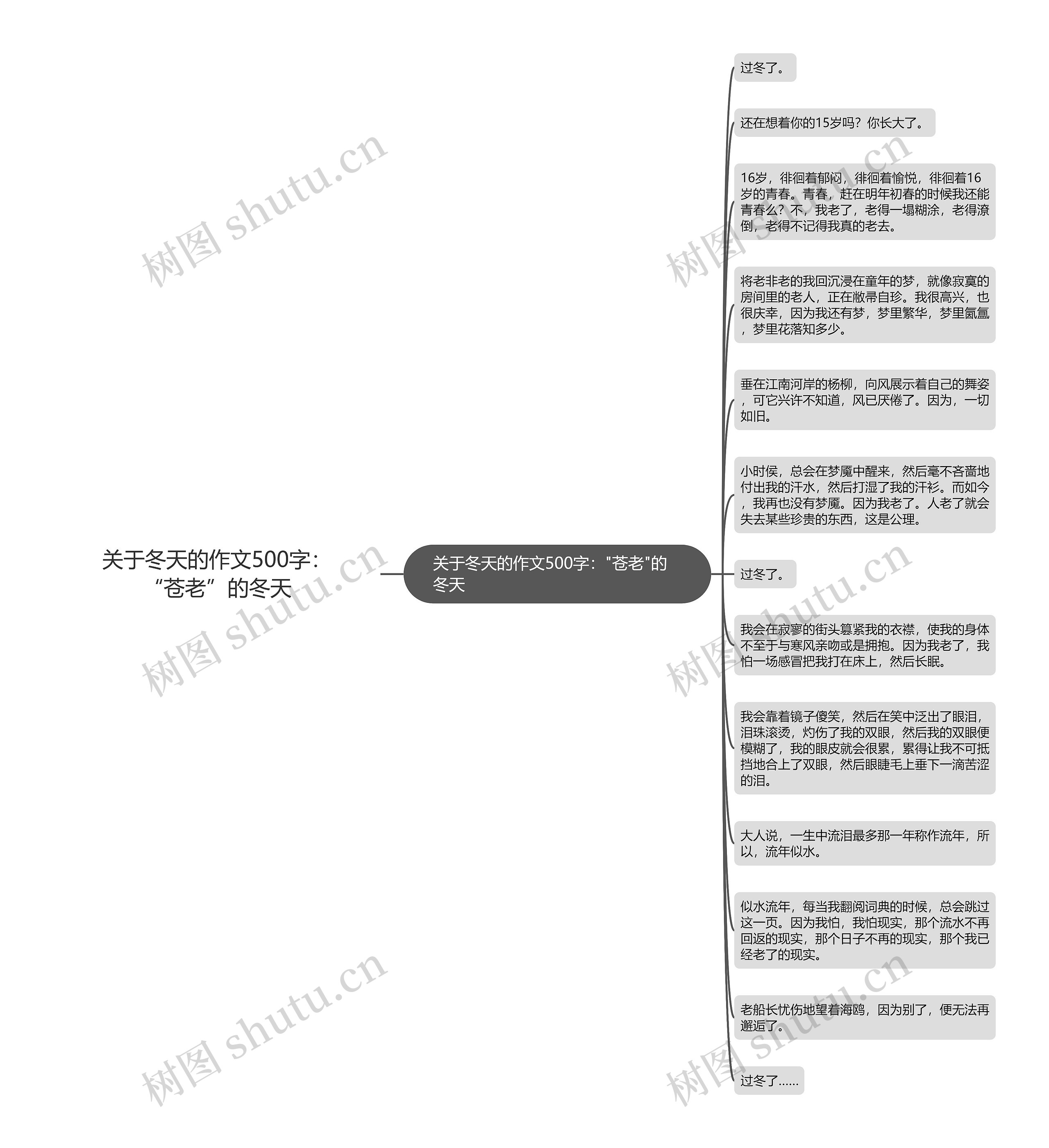 关于冬天的作文500字：“苍老”的冬天思维导图