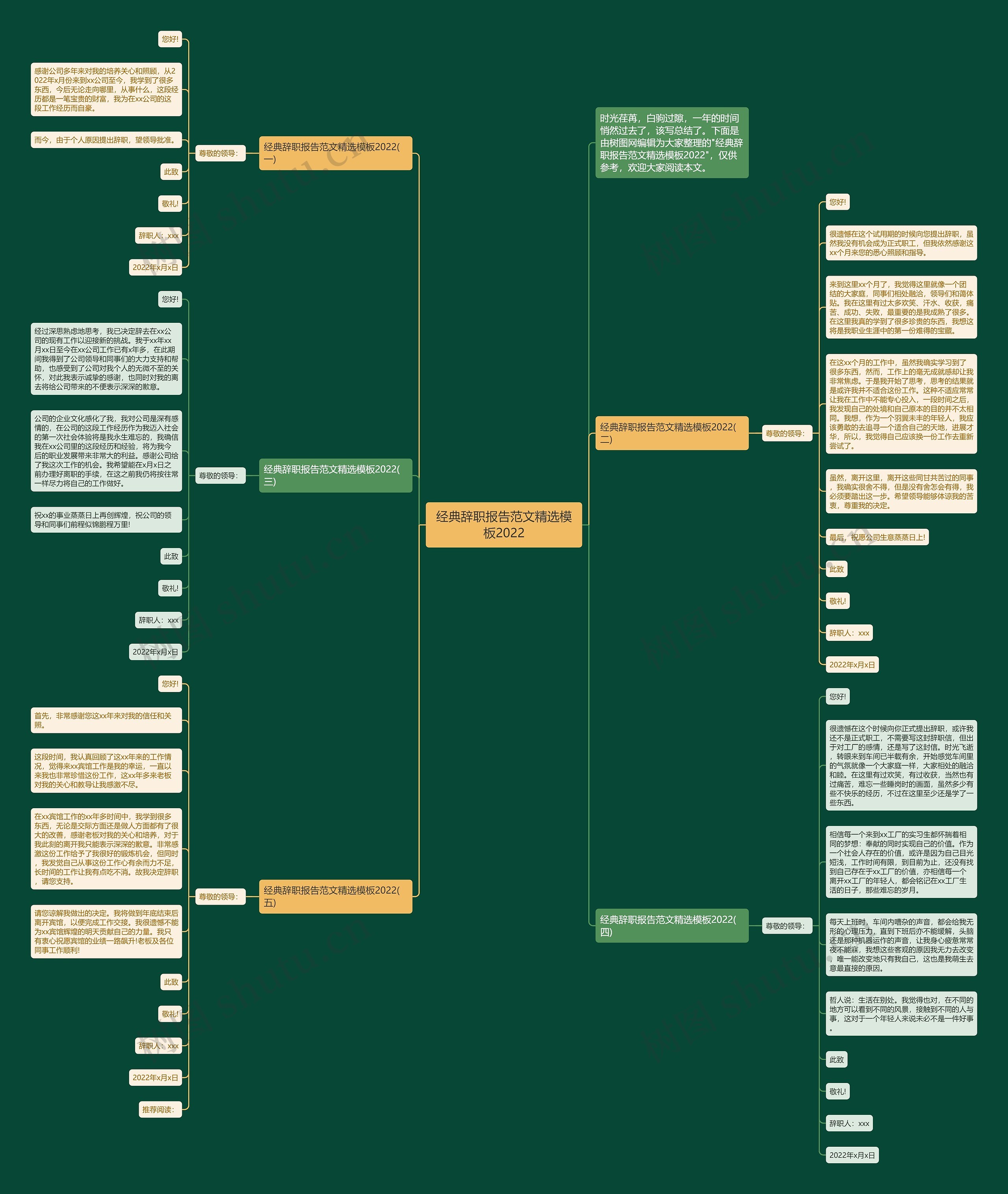 经典辞职报告范文精选2022思维导图
