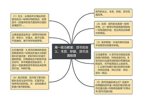 高一政治教案：货币的含义、本质、职能、货币流通规律