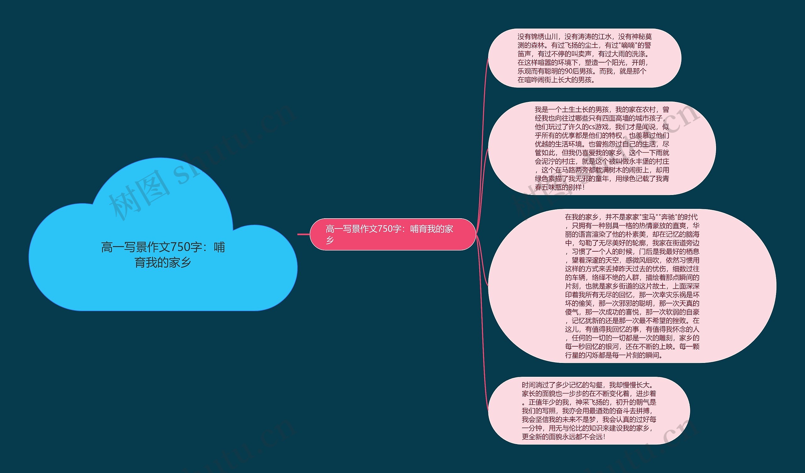 高一写景作文750字：哺育我的家乡思维导图