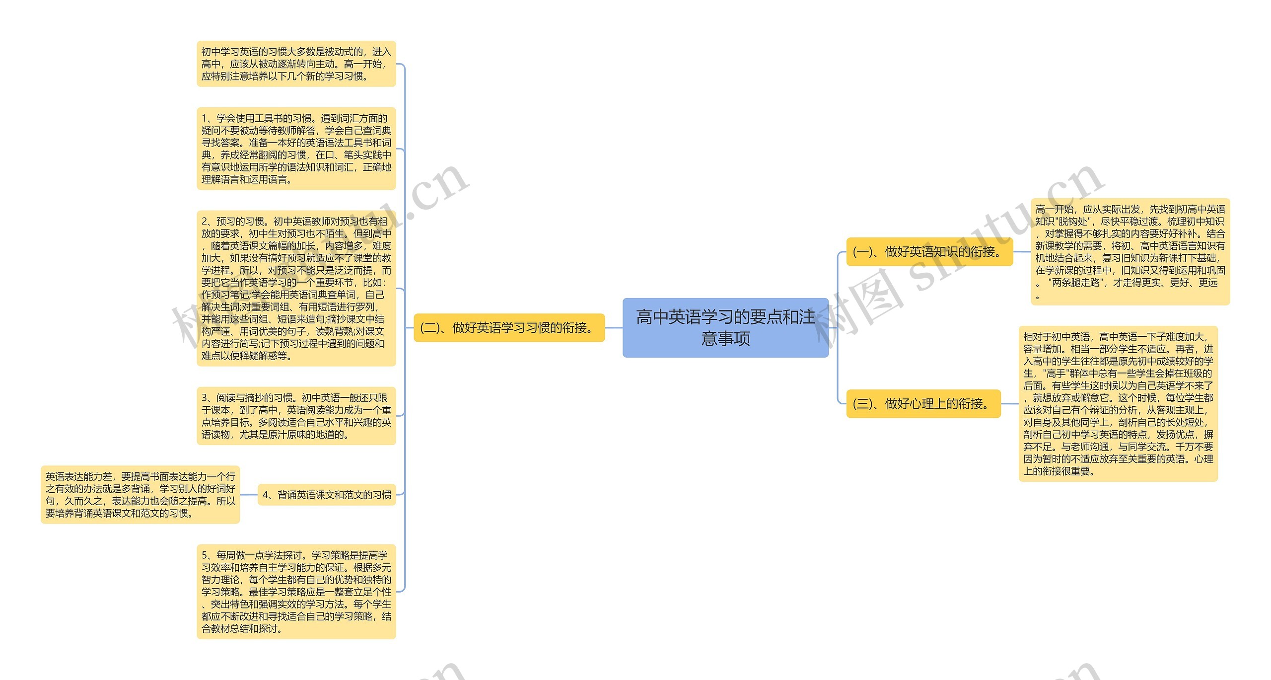 高中英语学习的要点和注意事项思维导图