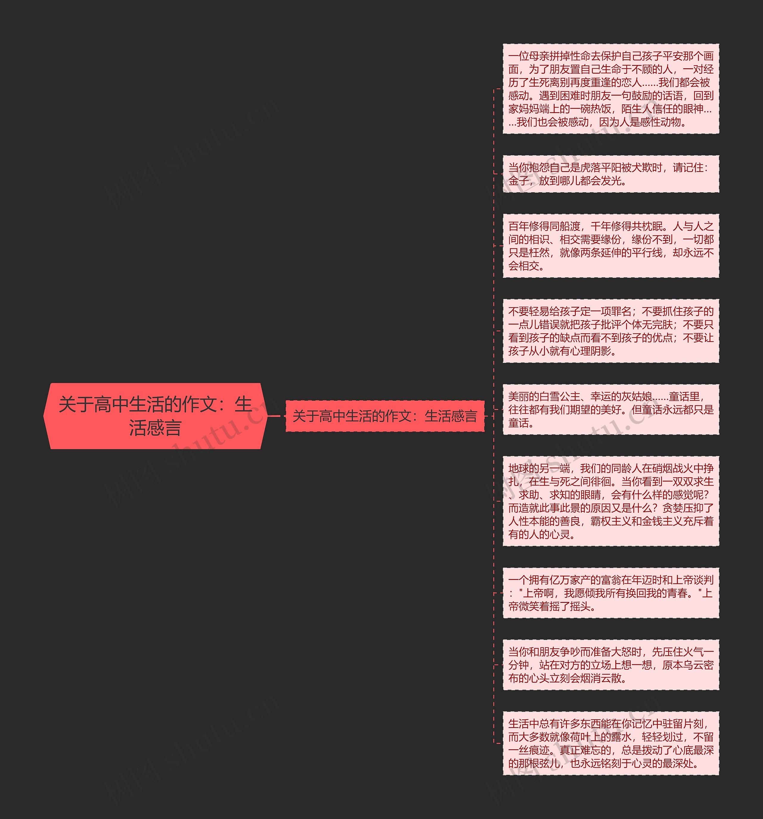 关于高中生活的作文：生活感言思维导图