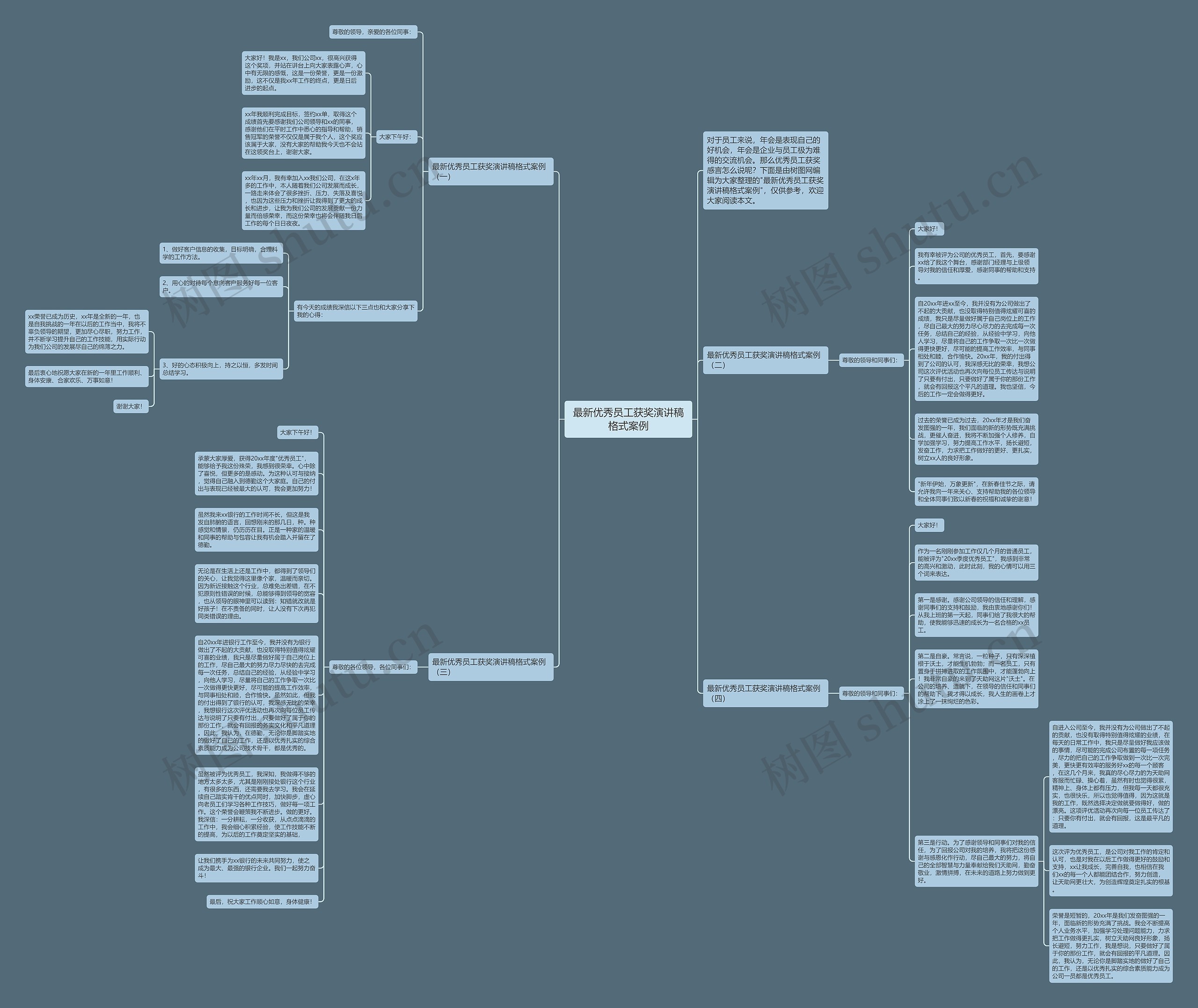 最新优秀员工获奖演讲稿格式案例思维导图