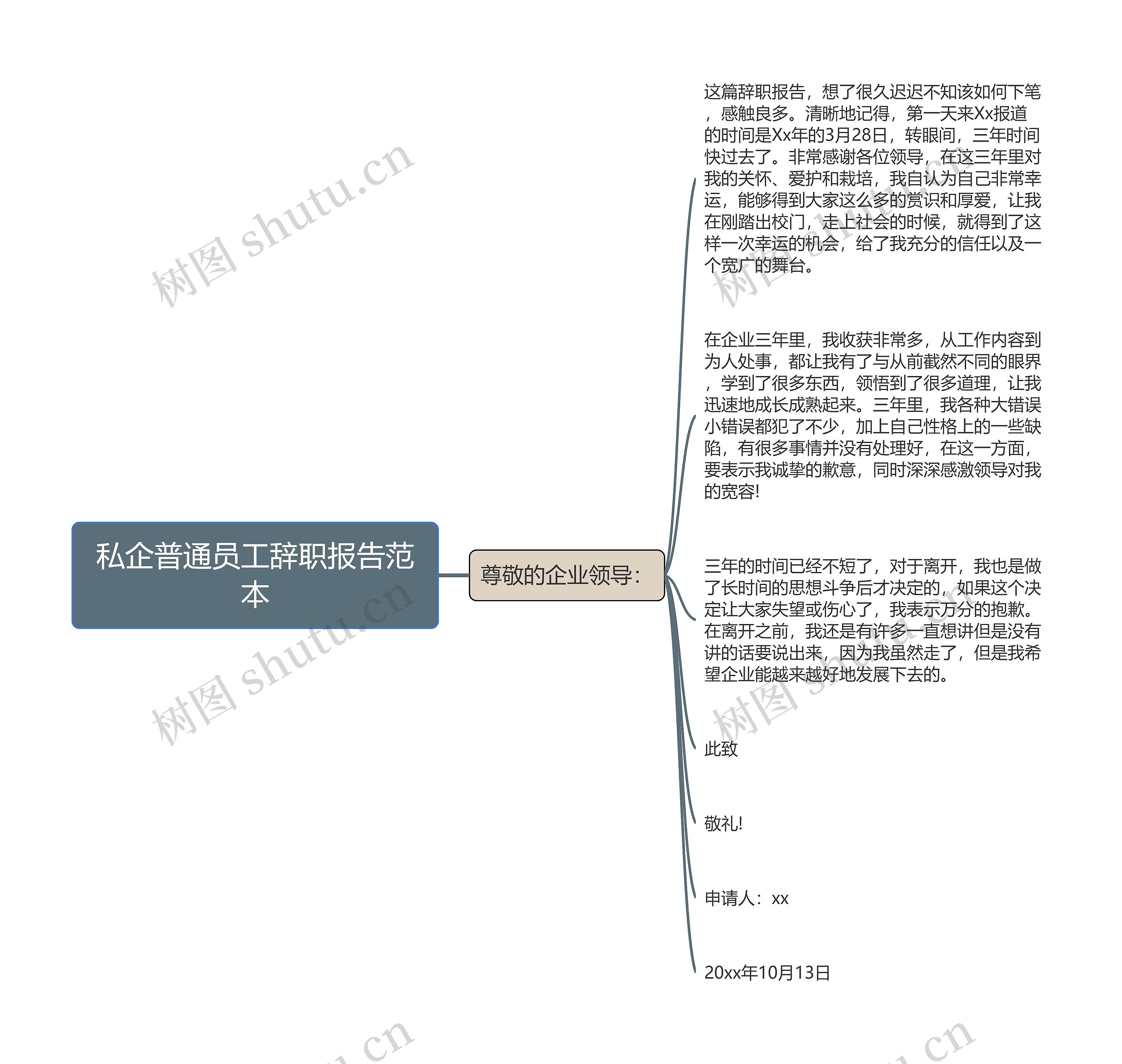 私企普通员工辞职报告范本思维导图