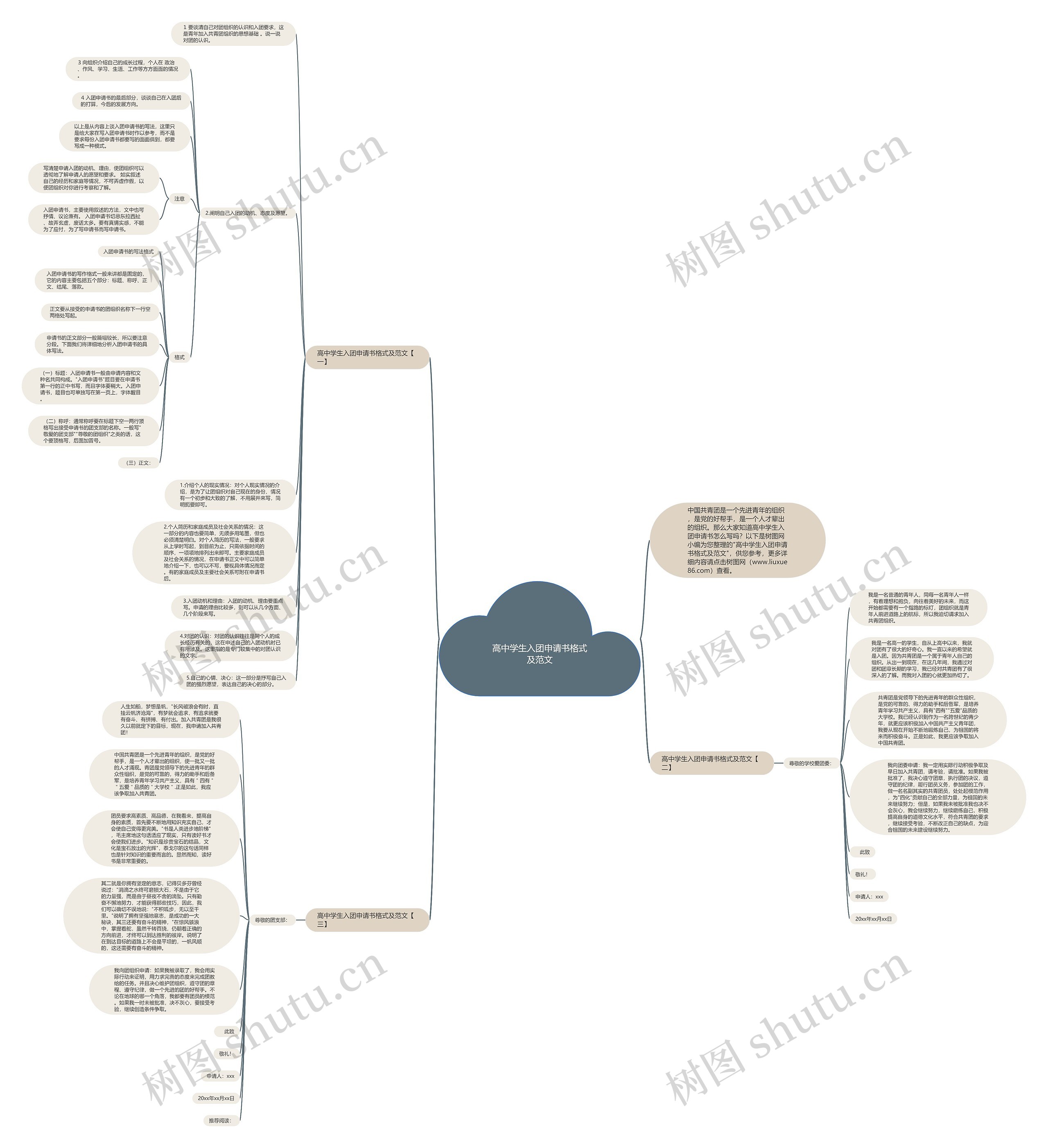 高中学生入团申请书格式及范文思维导图