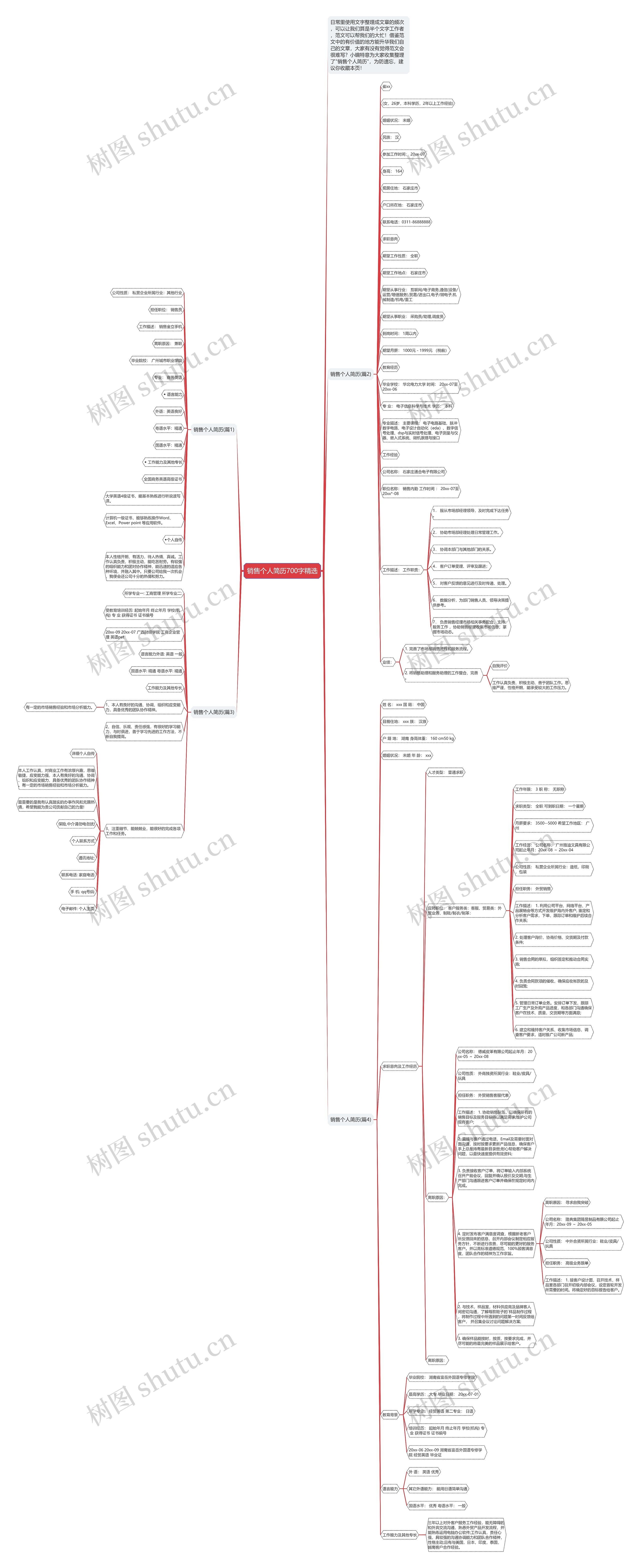 销售个人简历700字精选思维导图