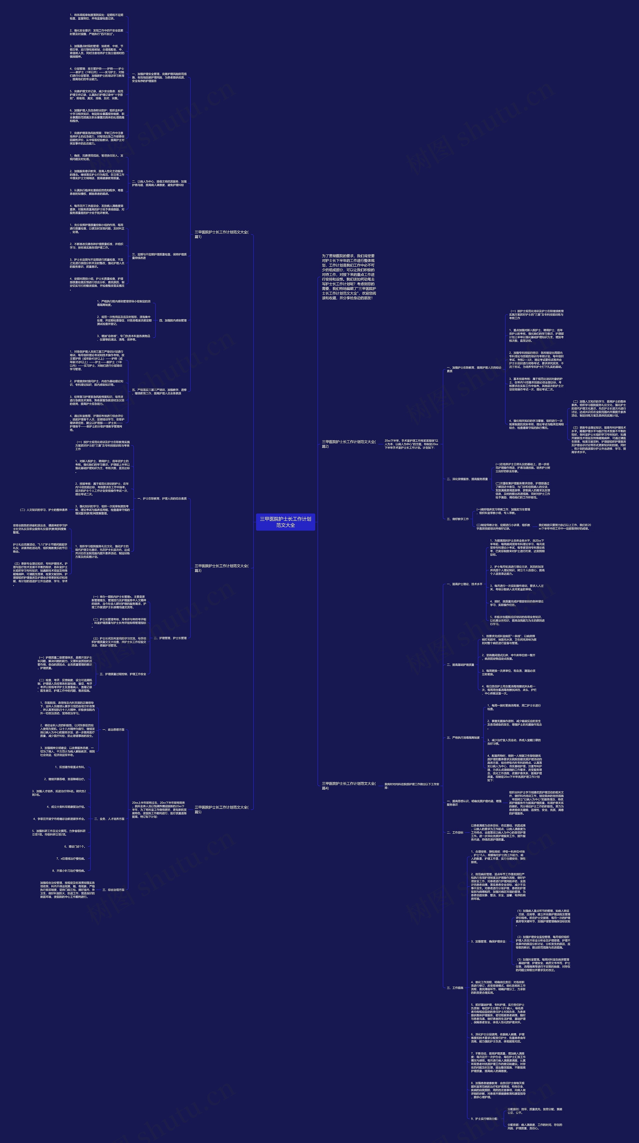 三甲医院护士长工作计划范文大全思维导图