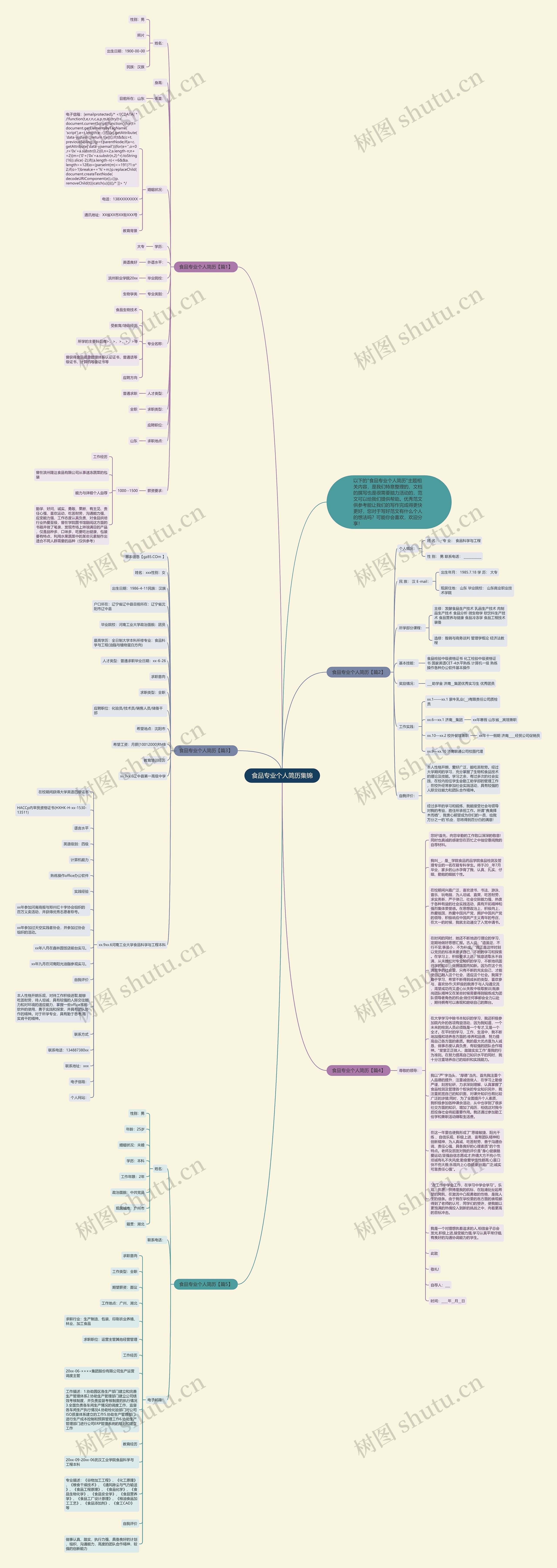 食品专业个人简历集锦思维导图