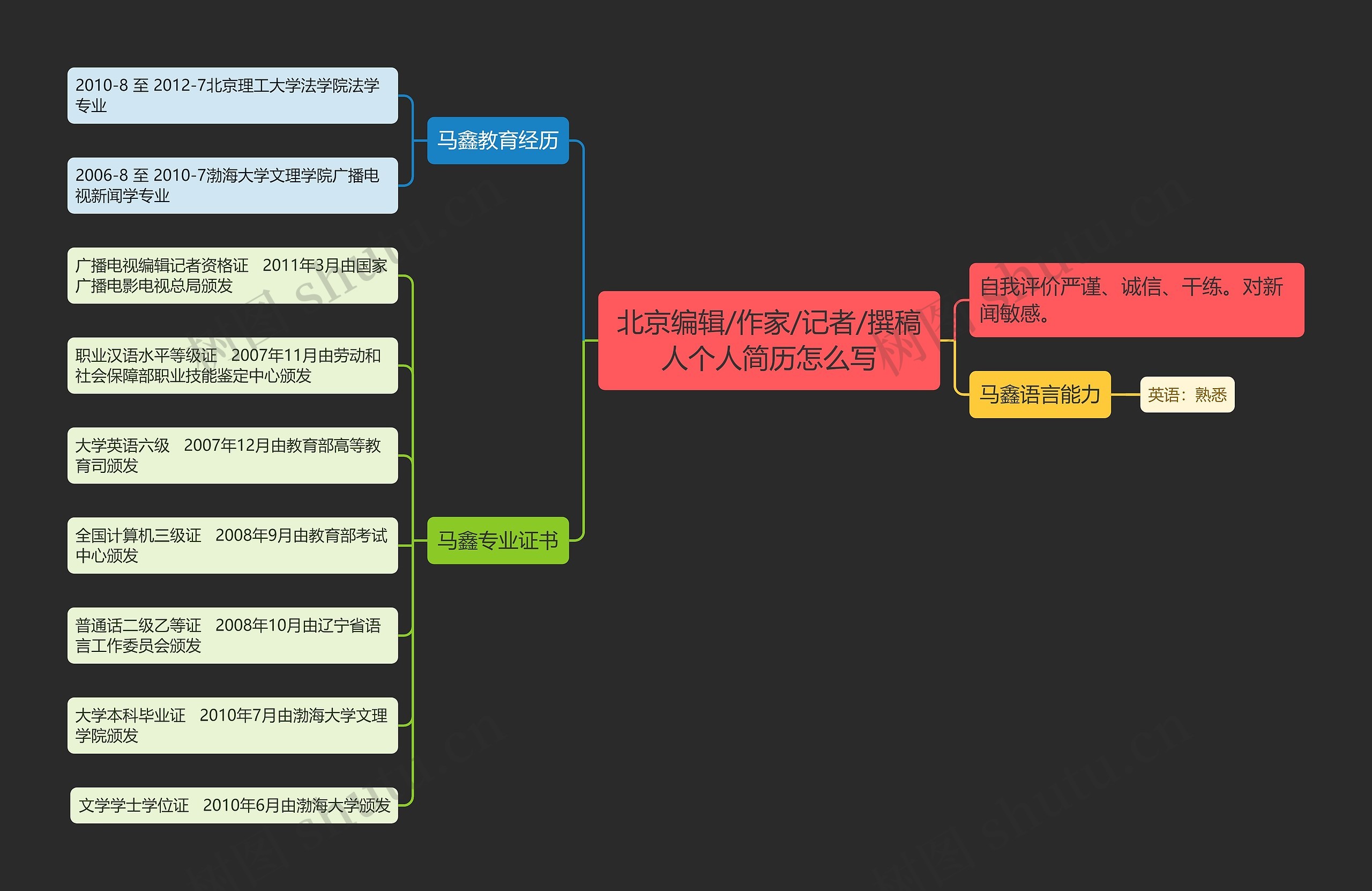 北京编辑/作家/记者/撰稿人个人简历怎么写思维导图