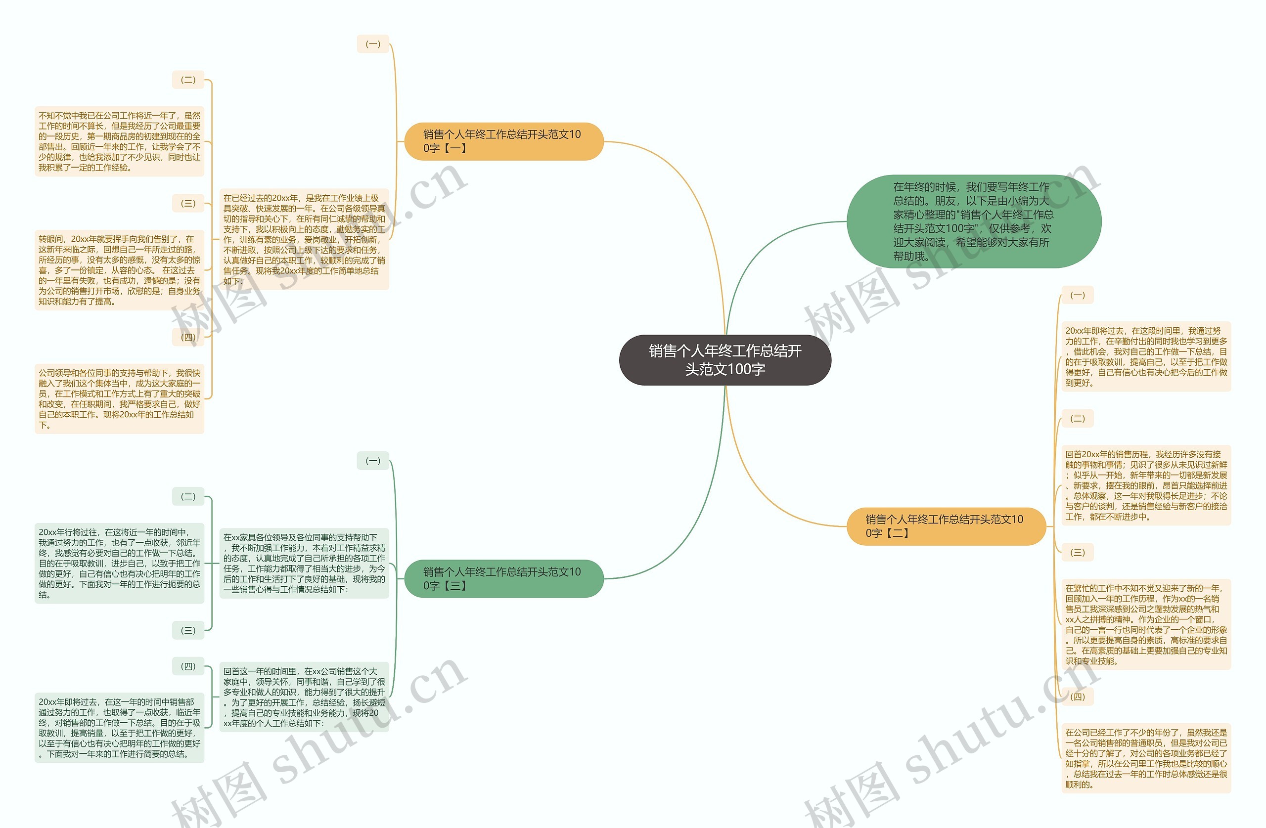 销售个人年终工作总结开头范文100字思维导图
