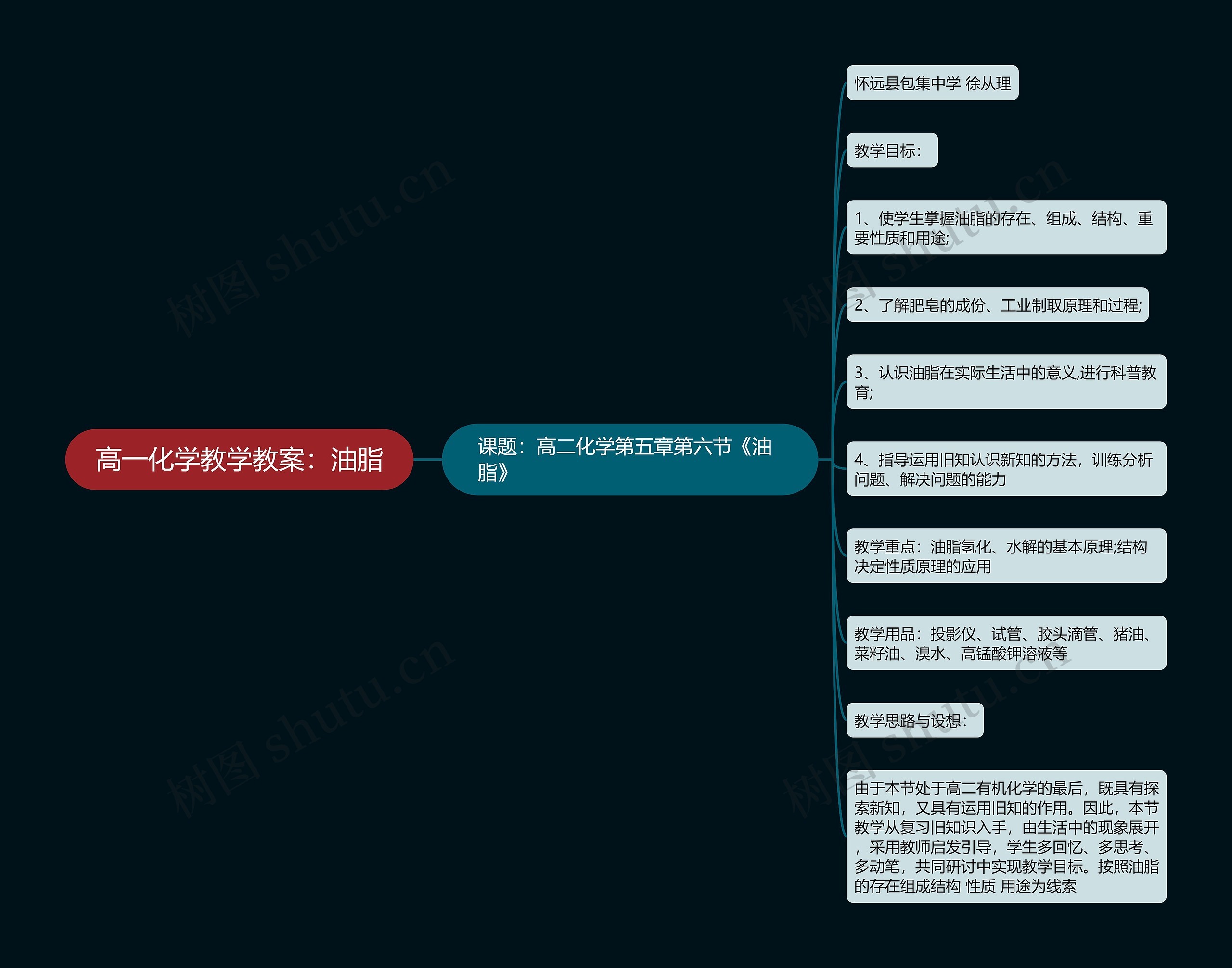 高一化学教学教案：油脂思维导图