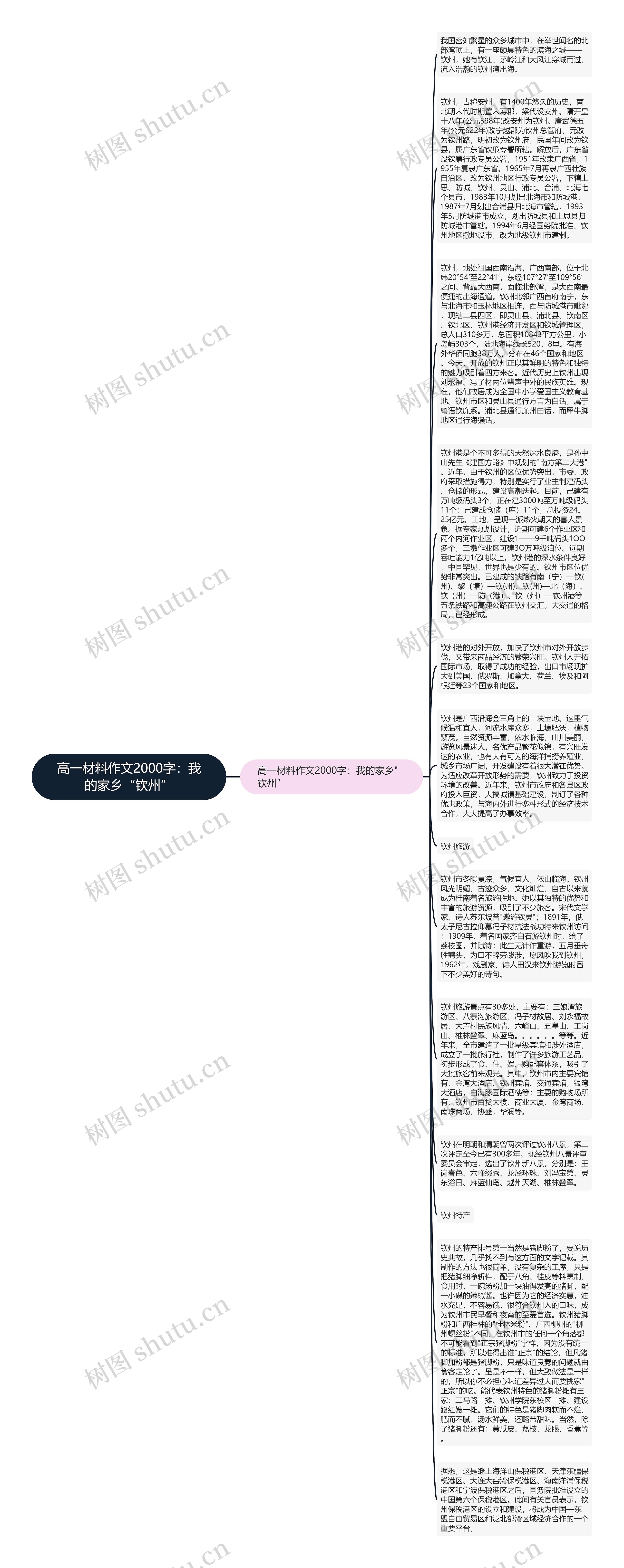 高一材料作文2000字：我的家乡“钦州”思维导图