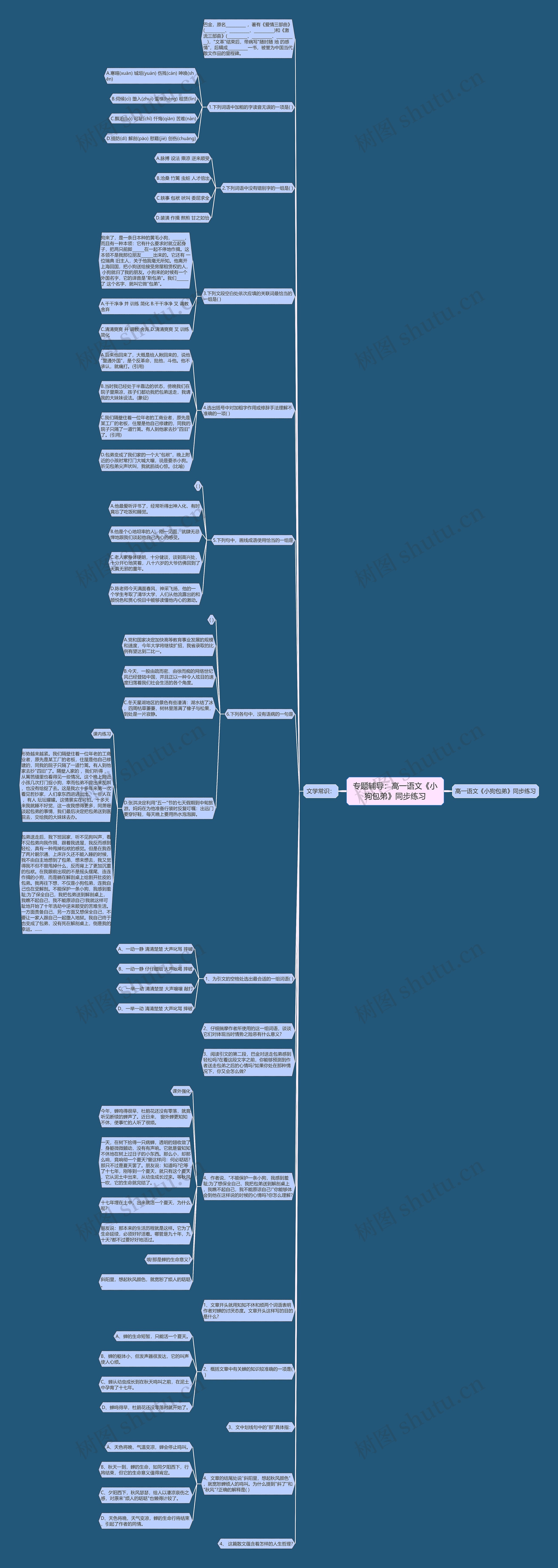 专题辅导：高一语文《小狗包弟》同步练习思维导图