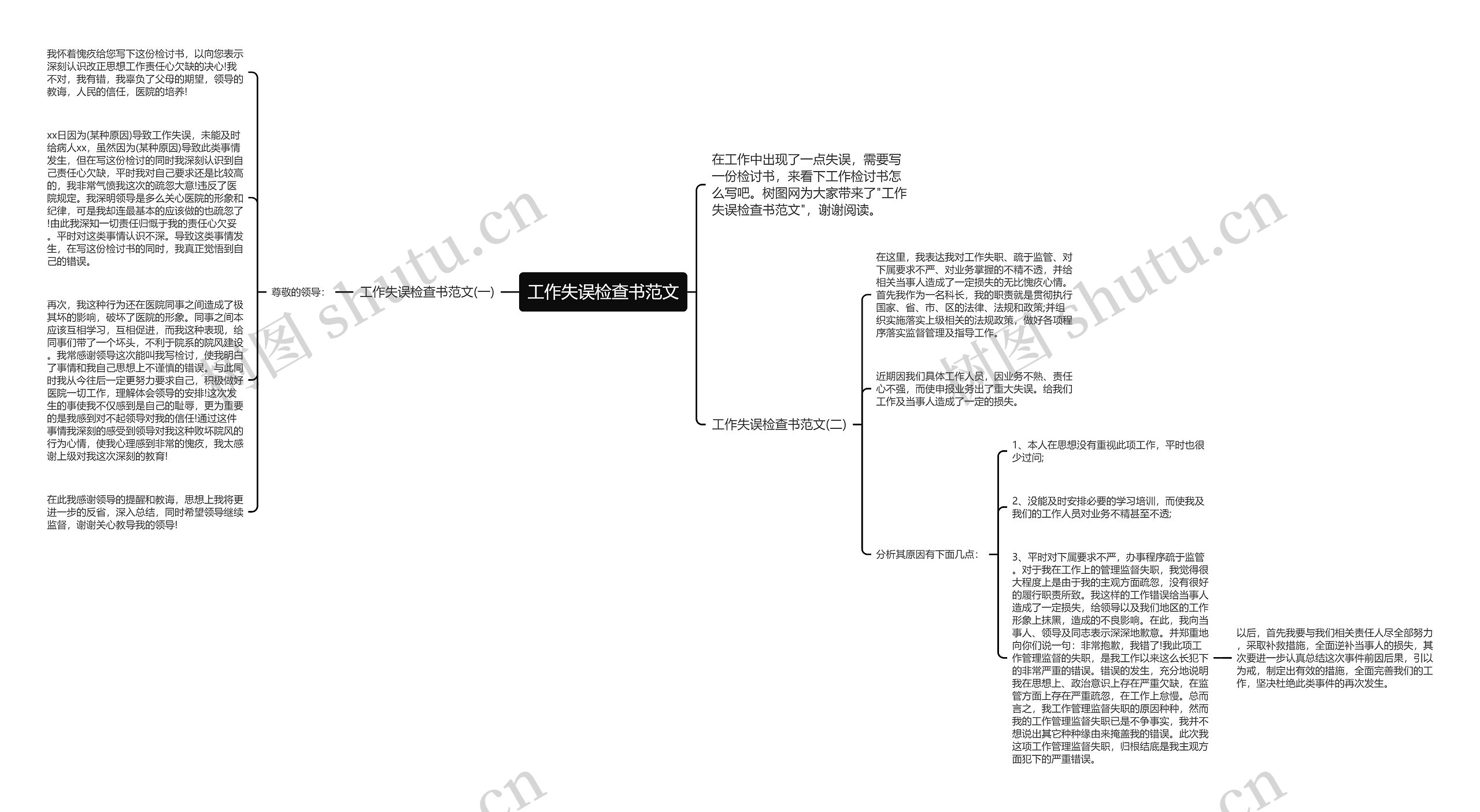 工作失误检查书范文思维导图