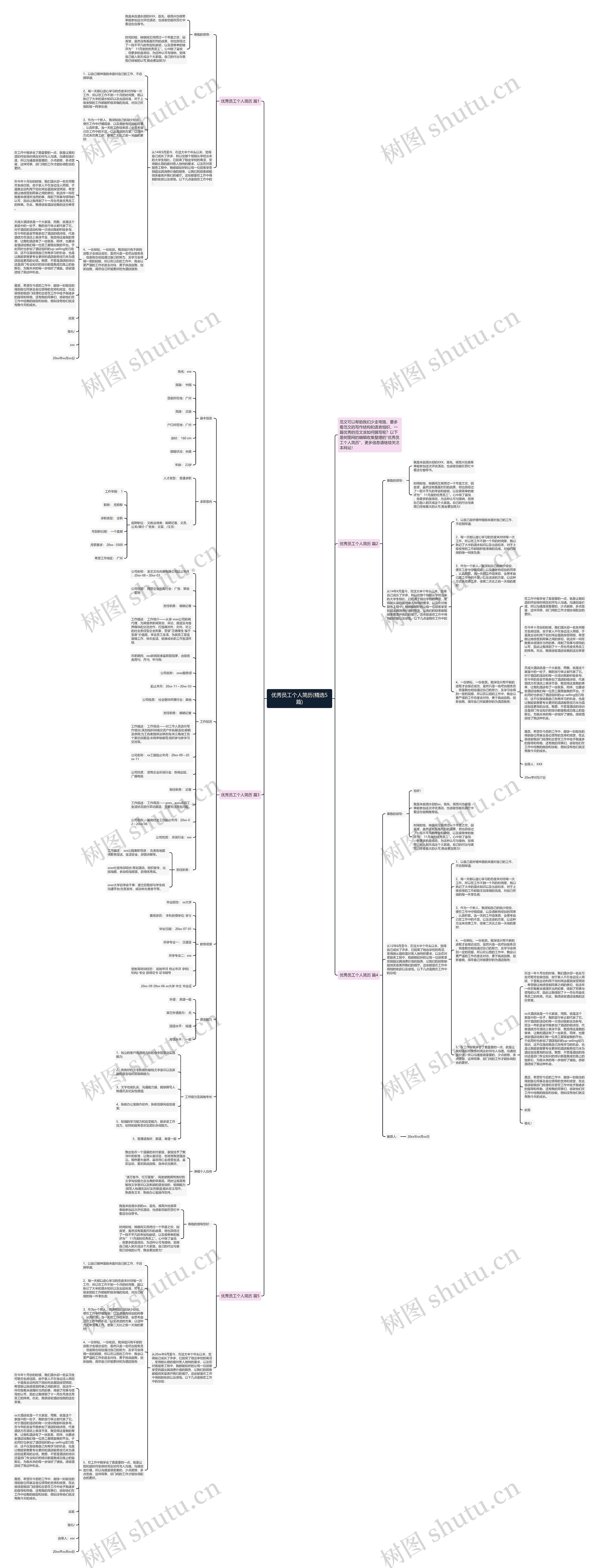 优秀员工个人简历(精选5篇)思维导图